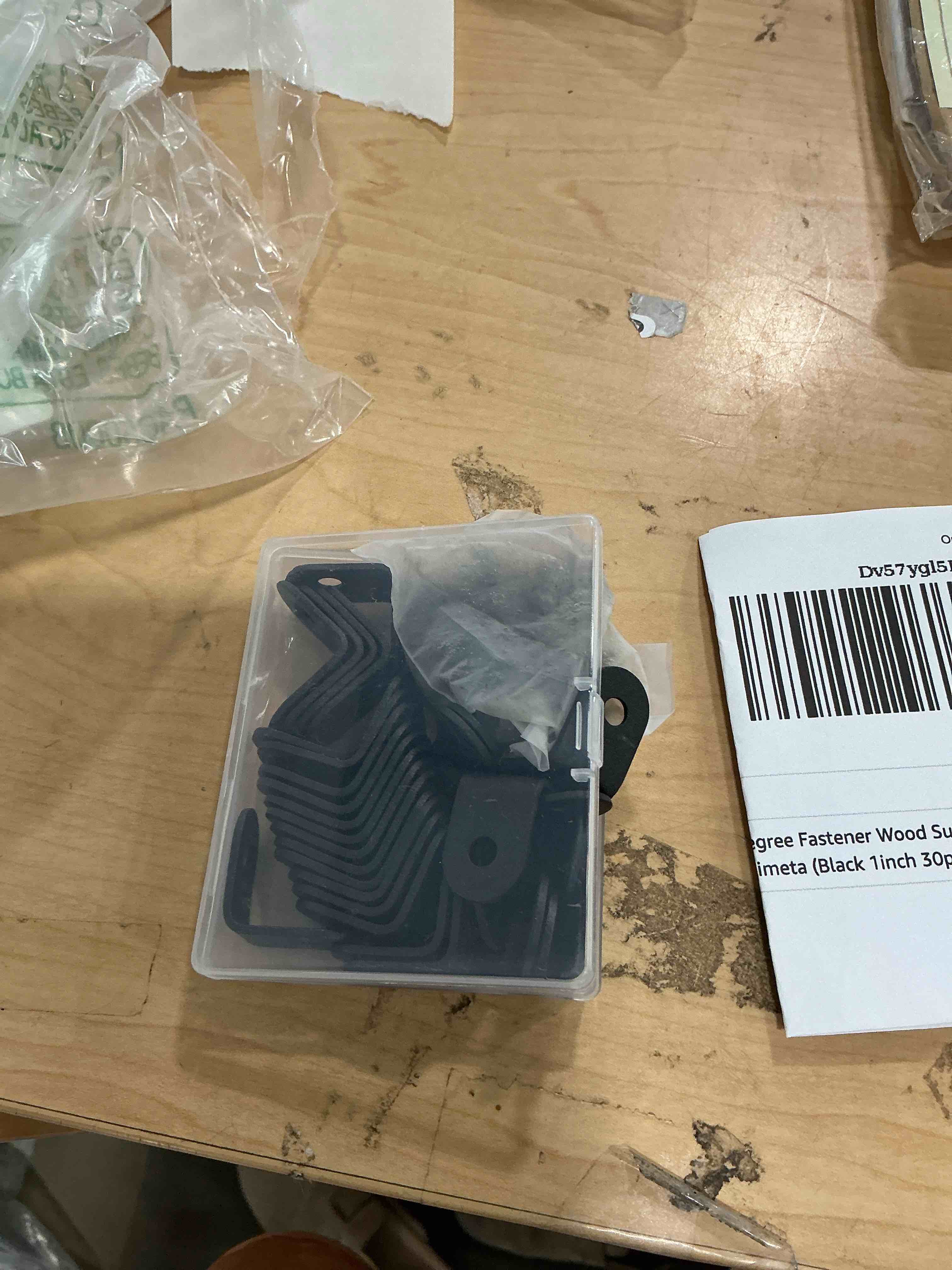 Condition photo showing New/Like New for l bracket corner brace joint right angle 90 degree fastener wood support for shelves braces mounting brackets with screws for furniture chairs wooden hardware brackets 16pcs elimeta (black 1inch)