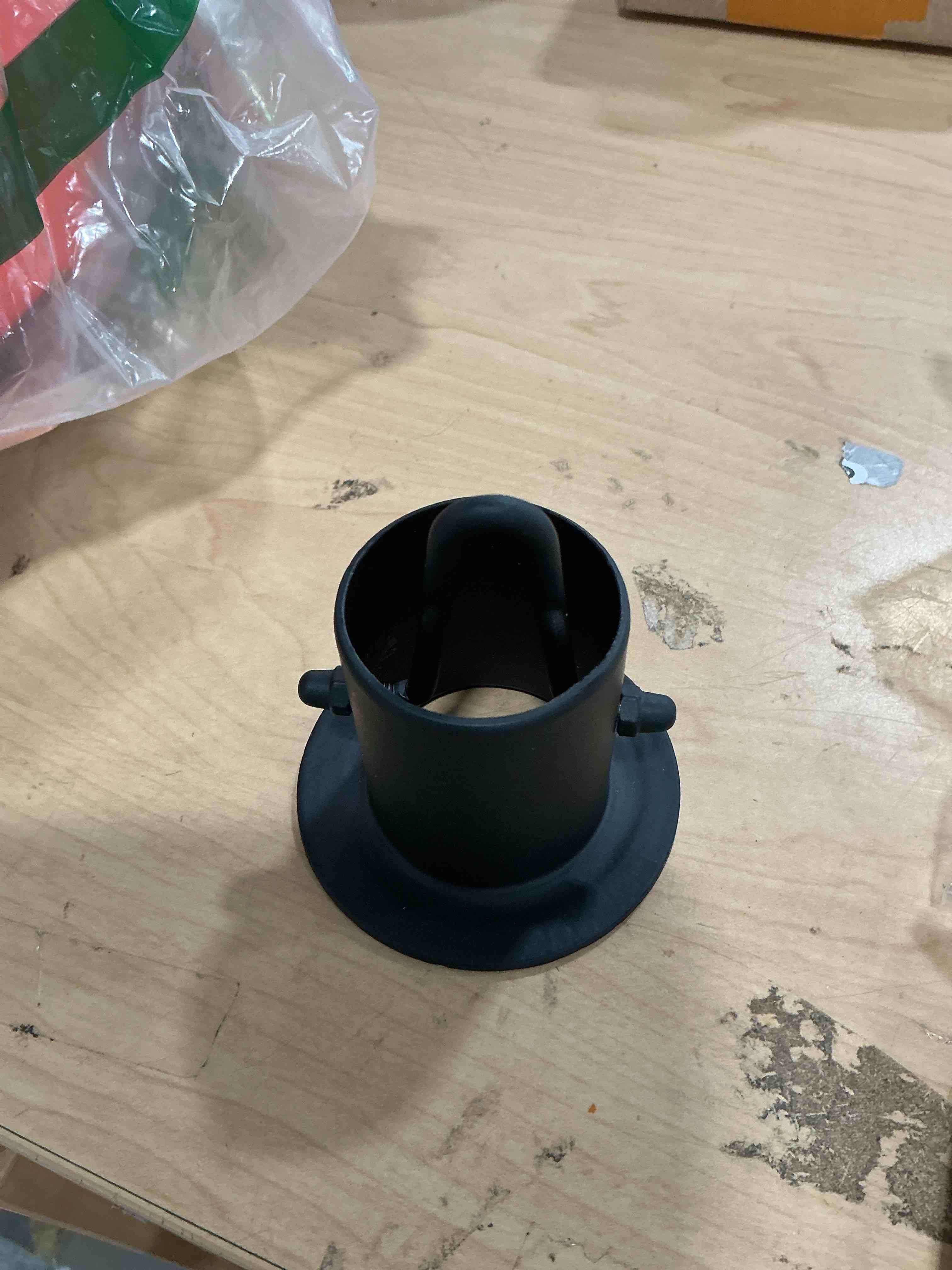 Condition photo showing New/Like New for 55mm 3in/1.84in rain chain downspout adapter, black | aluminum gutter adapter, with bolt for chain installation