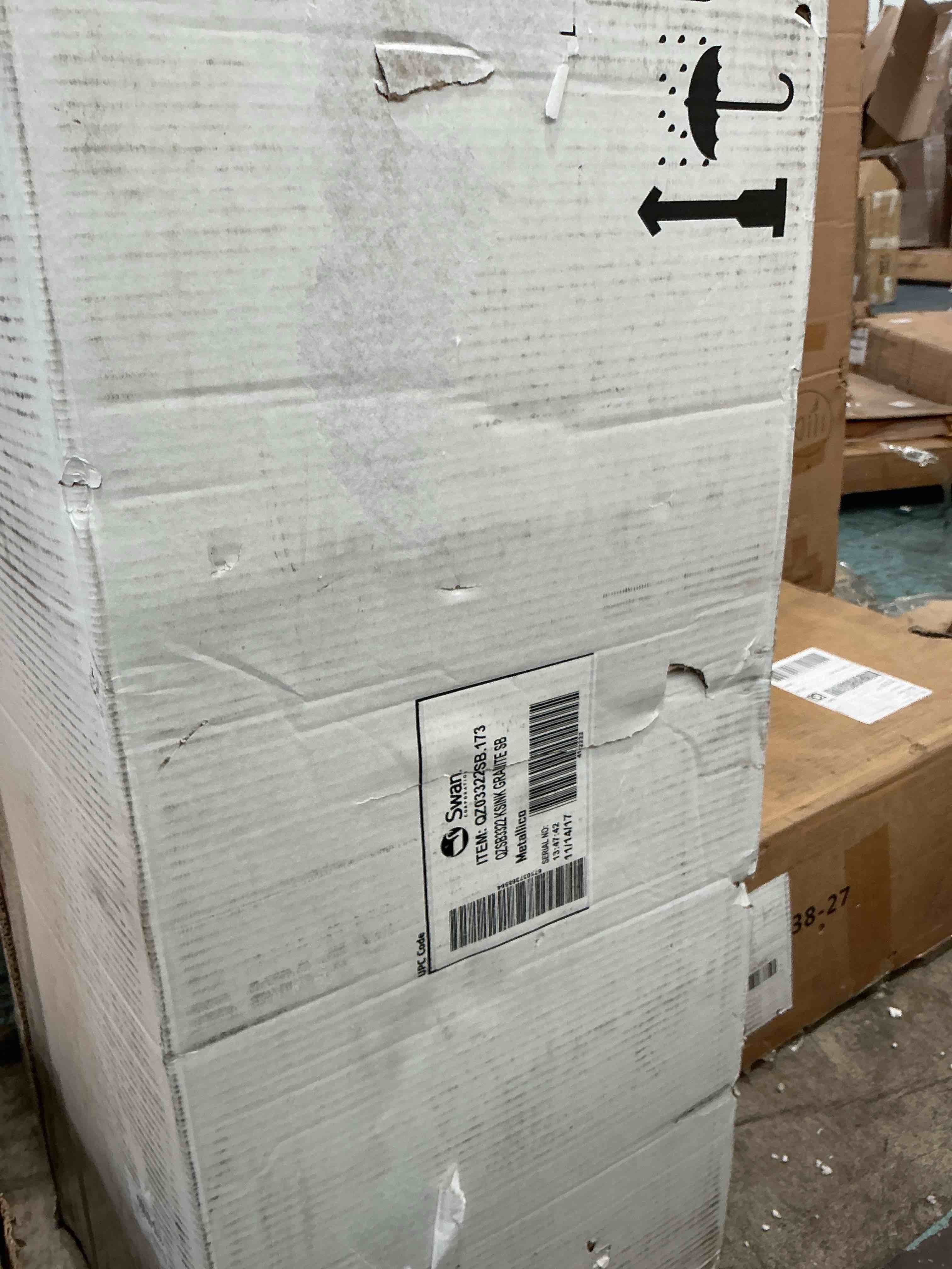 Condition photo showing New/Like New for swanstone qz03322sb.173 granite 1-hole dual mount single-bowl kitchen sink, 33-in l x 22-in d x 9-in h, metallico