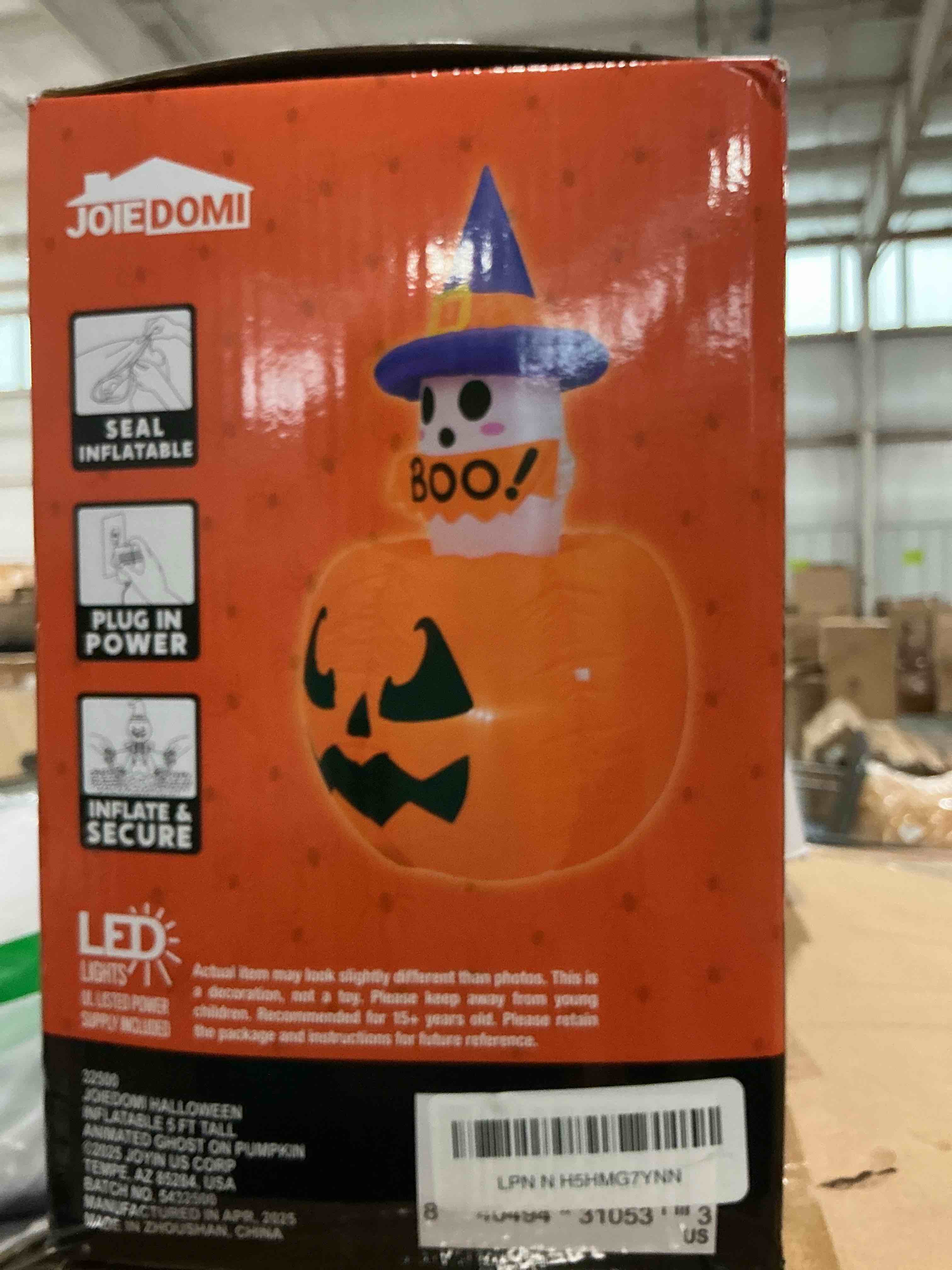 Condition photo showing New/Like New for joiedomi 5ft tall halloween animated inflatables outdoor decorations, inflatable ghost on pumpkin with leds, cute blow up pumpkin ghost decor for outside yard outdoor lawn garden party decoration