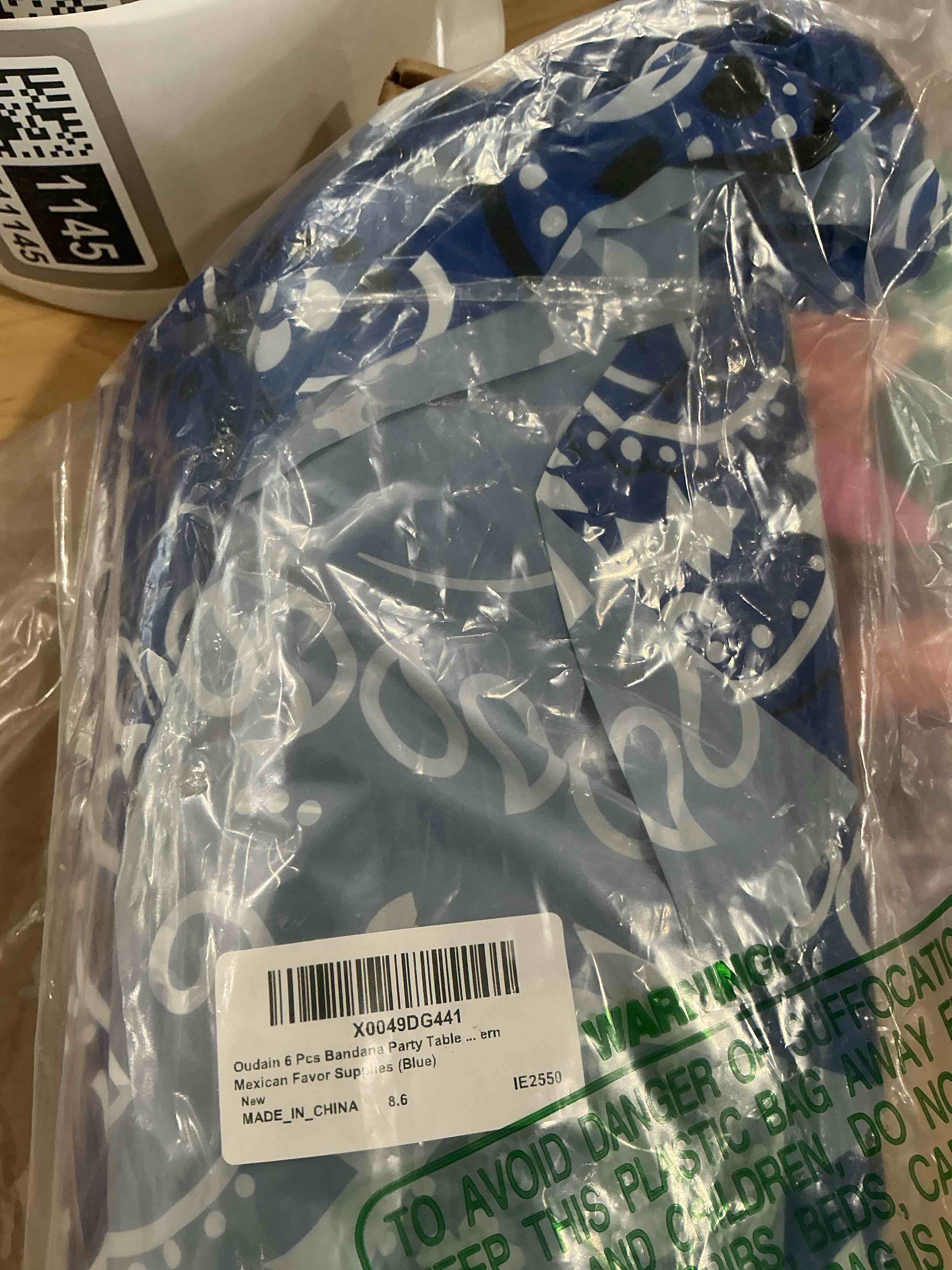 Condition photo showing New/Like New for oudain 6 pcs bandana party tablecloths,54 x 108 inch plastic western party tablecloth, bandana paisley table cover, rodeo table cloth for western mexican favor supplies (blue) blue 6