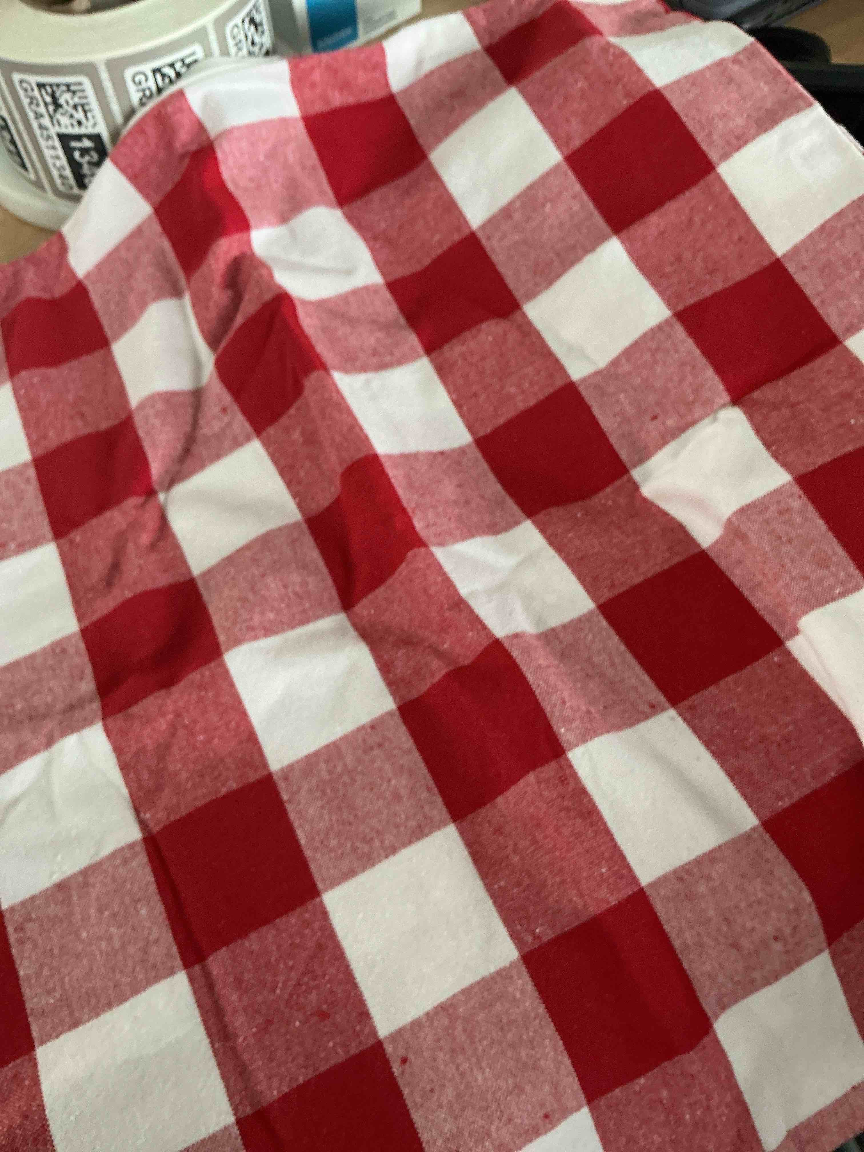 Condition photo showing New/Like New for red and white outdoor christmas gingham plaid throw pillow covers 18x18 | set of 2 christmas plaid decor pillow covers 18 x 18, cotton textured, vintage farmhouse rustic red christmas xmas decor