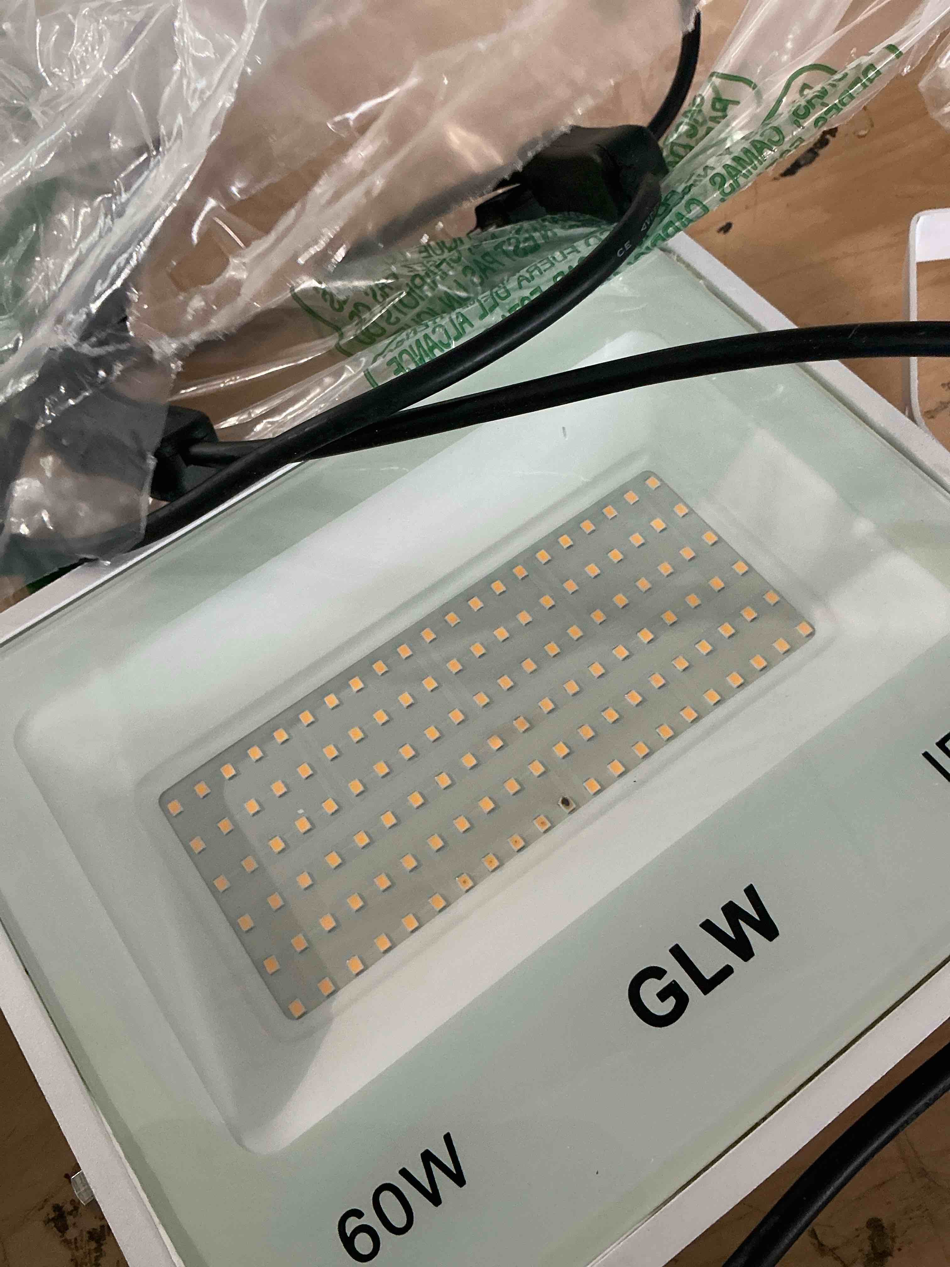 Condition photo showing Good Condition for 60w flood light outdoor ip66 waterproof security lights,6000lm 3000k warm white led spotlight for garden,yard,corridor and more [2 pack]