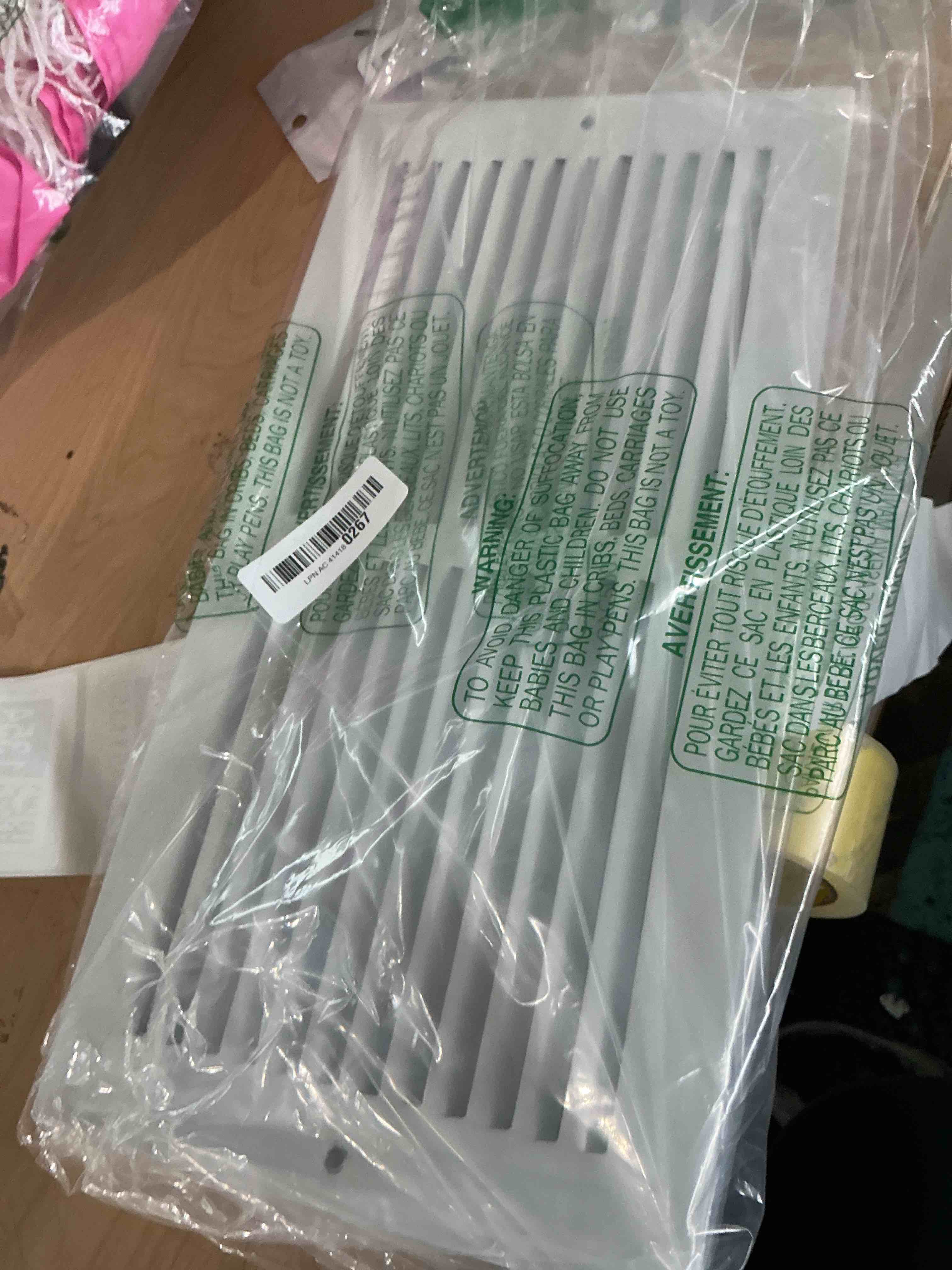 Condition photo showing New/Like New for ez-flo 14 x 6 inch (duct opening) return air vent cover for wall or ceiling, solid steel return air grille, hvac vent cover, white, 61628