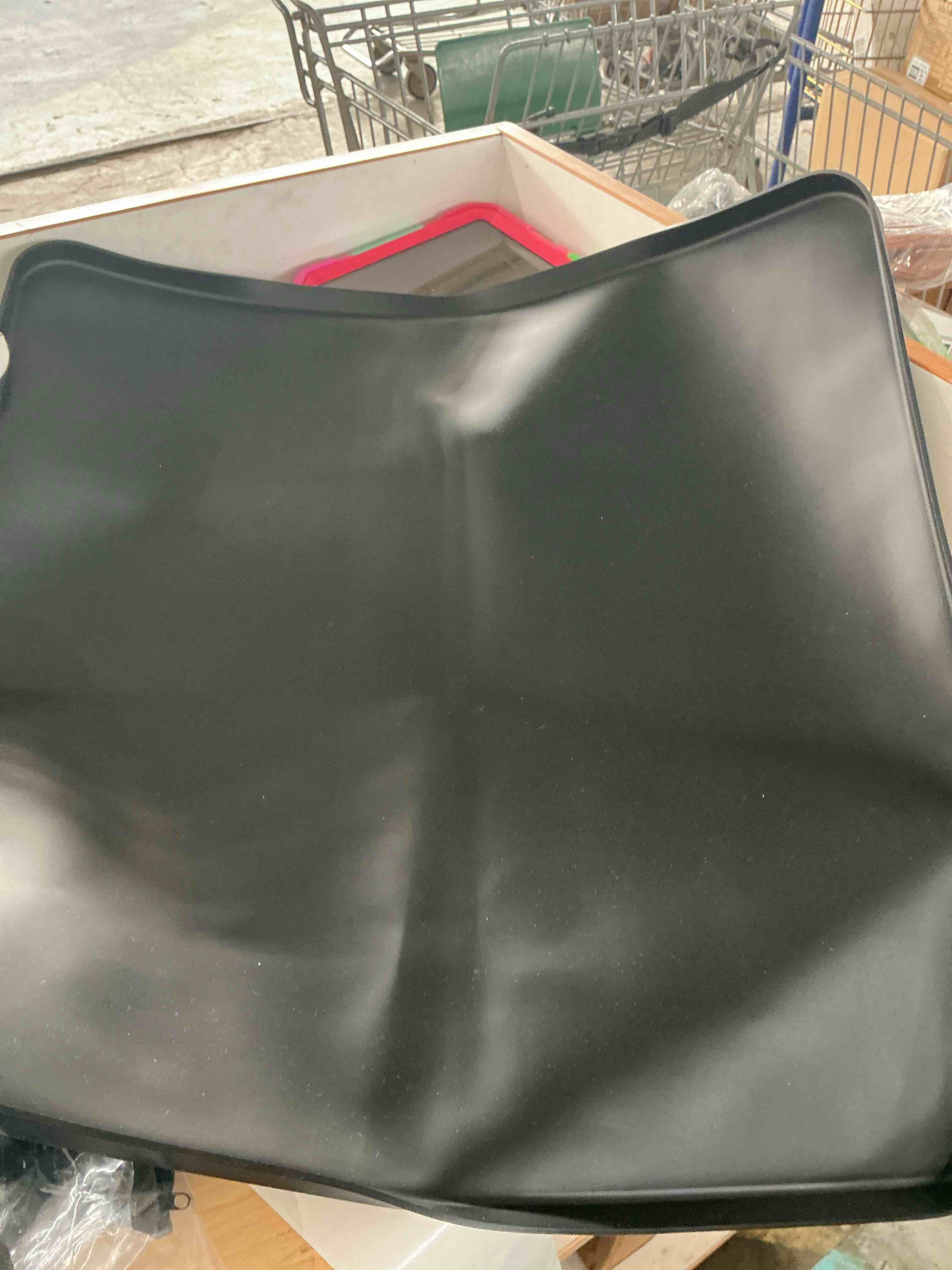 Condition photo showing New/Like New for silicone mini fridge mat 19.7"x19.7", appliance mat for washing machine, non-slip waterproof fridge mats for floor, durable sink tray for under wine cooler or dishwasher, black