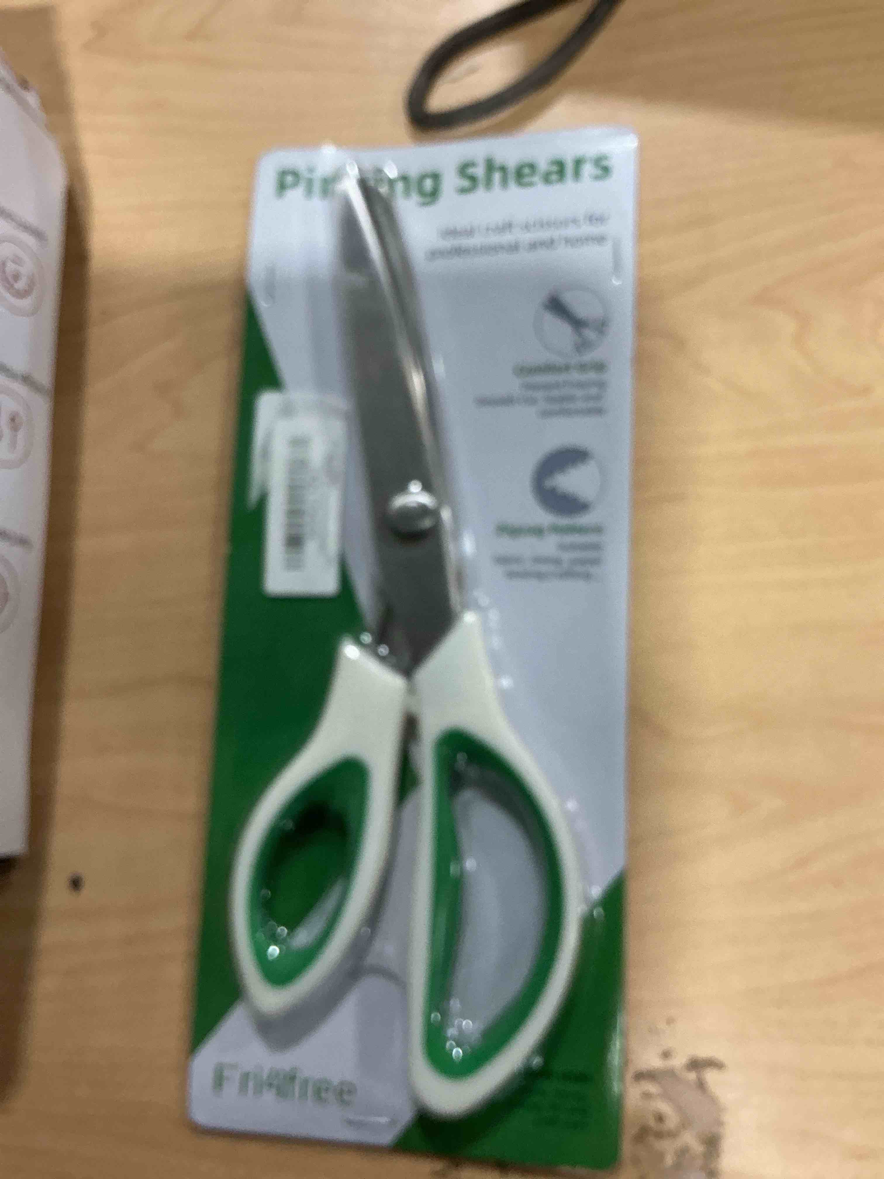 Condition photo showing New/Like New for pinking shears, 9" zig zag craft scissors decorative edge, pinking shears for fabric cutting, professional dressmaking sharp comfort grips scrapbook fabric sewing scissors