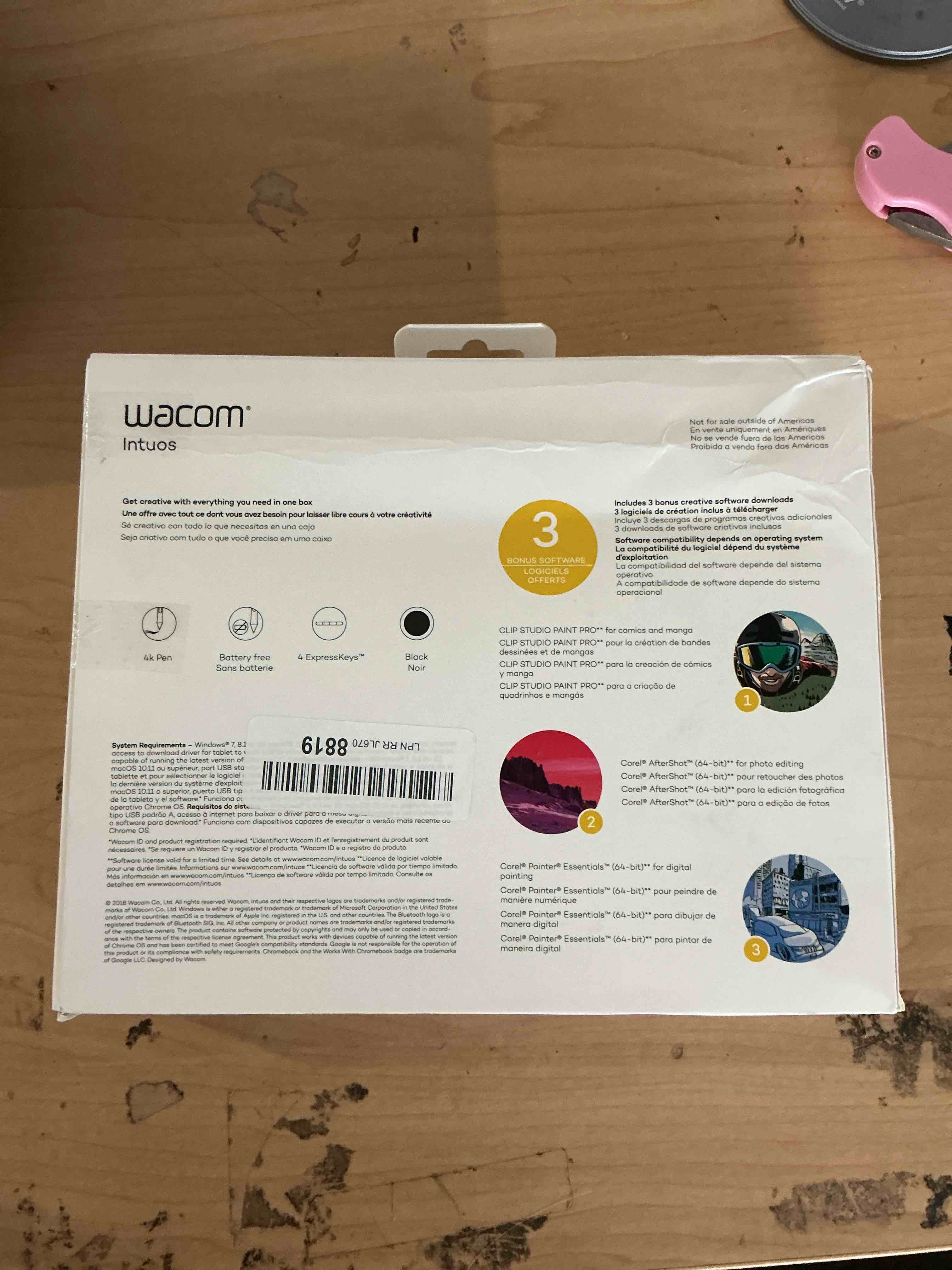 Condition photo showing New/Like New for wacom intuos small graphics drawing tablet, includes training & software; 4 customizable expresskeys compatible with chromebook mac android & windows, black small, wired