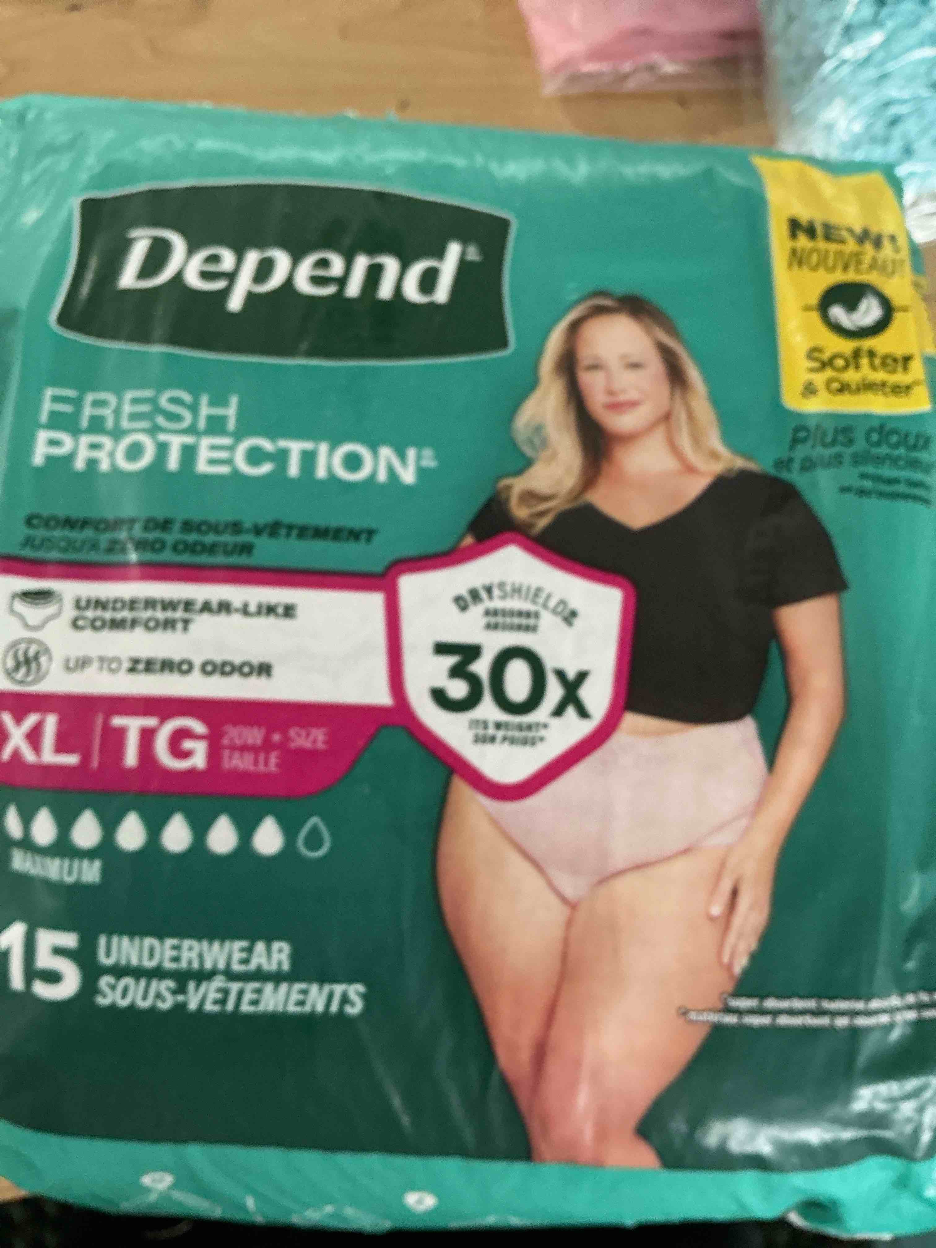 Condition photo showing New/Like New for depend fresh protection adult diapers, incontinence & postpartum bladder leak underwear for women, disposable, maximum, extra-large, blush, 15 count, packaging may vary x-large 15