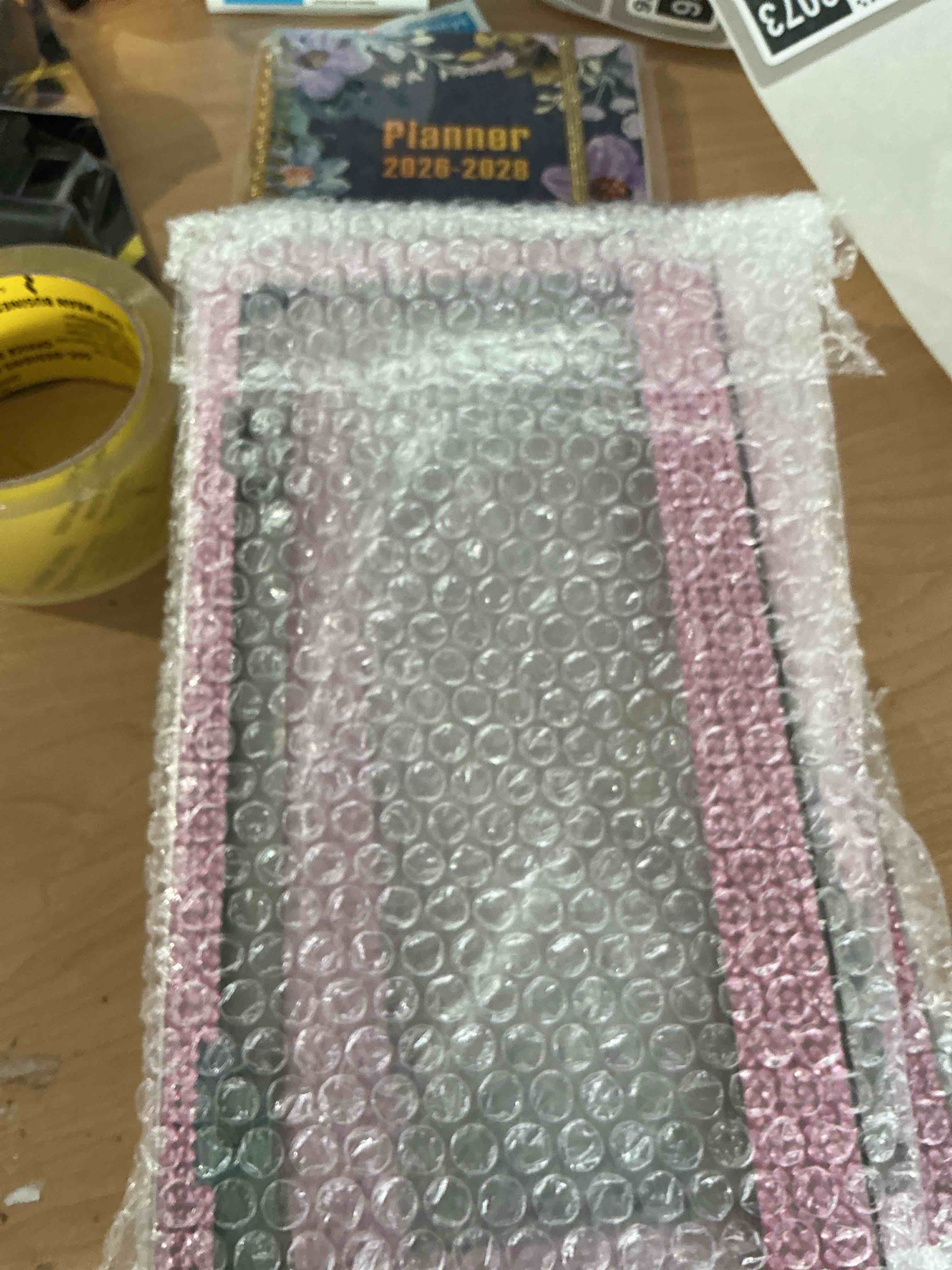 Condition photo showing New/Like New for amiss bling license plate frame for women, 2pack rhinestone handcrafted crystal premium stainless steel, stainless steel car accessories with diamond sparkle glitter caps (pink)