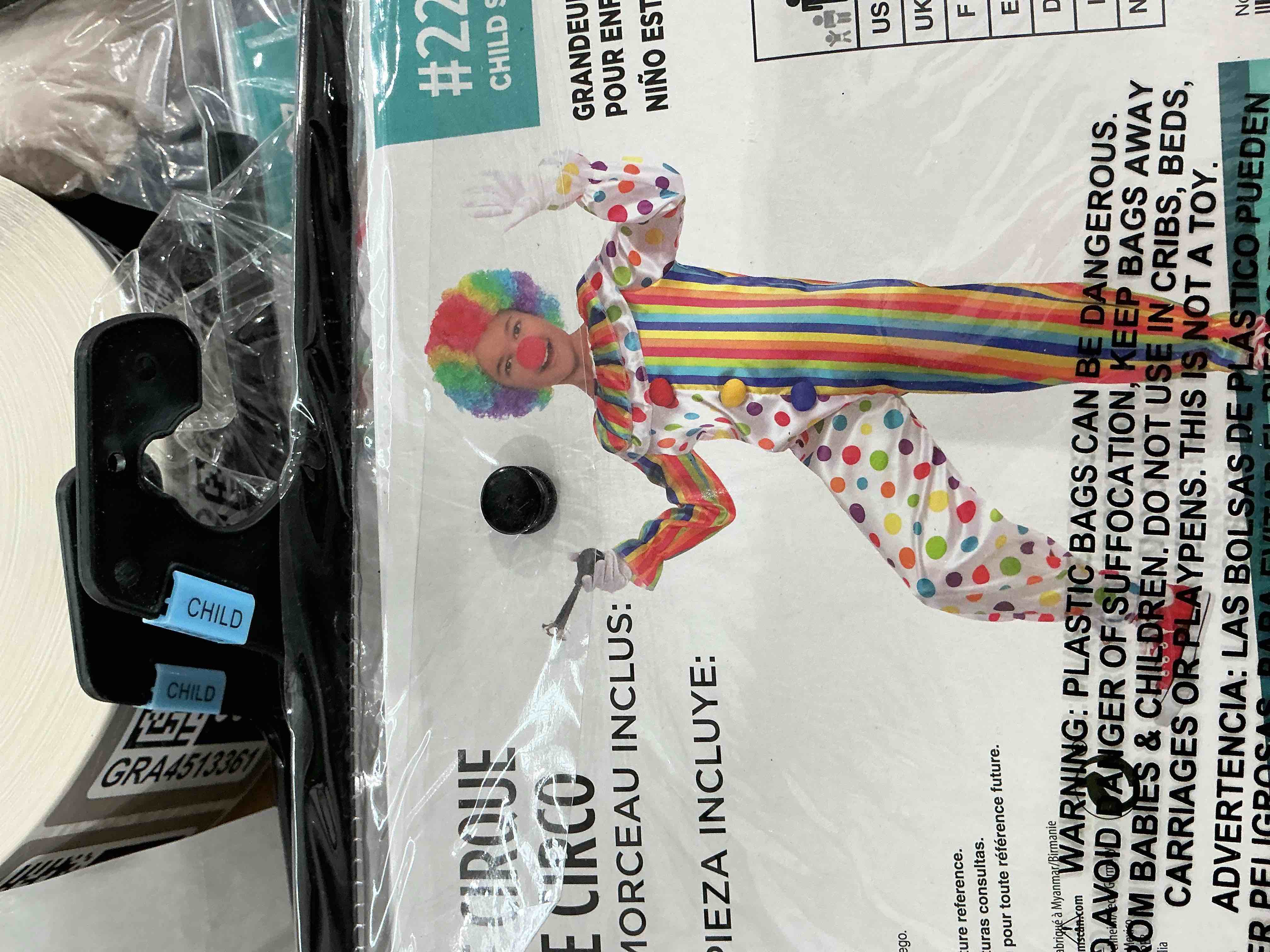 Condition photo showing New/Like New for classic clown costume for kids
