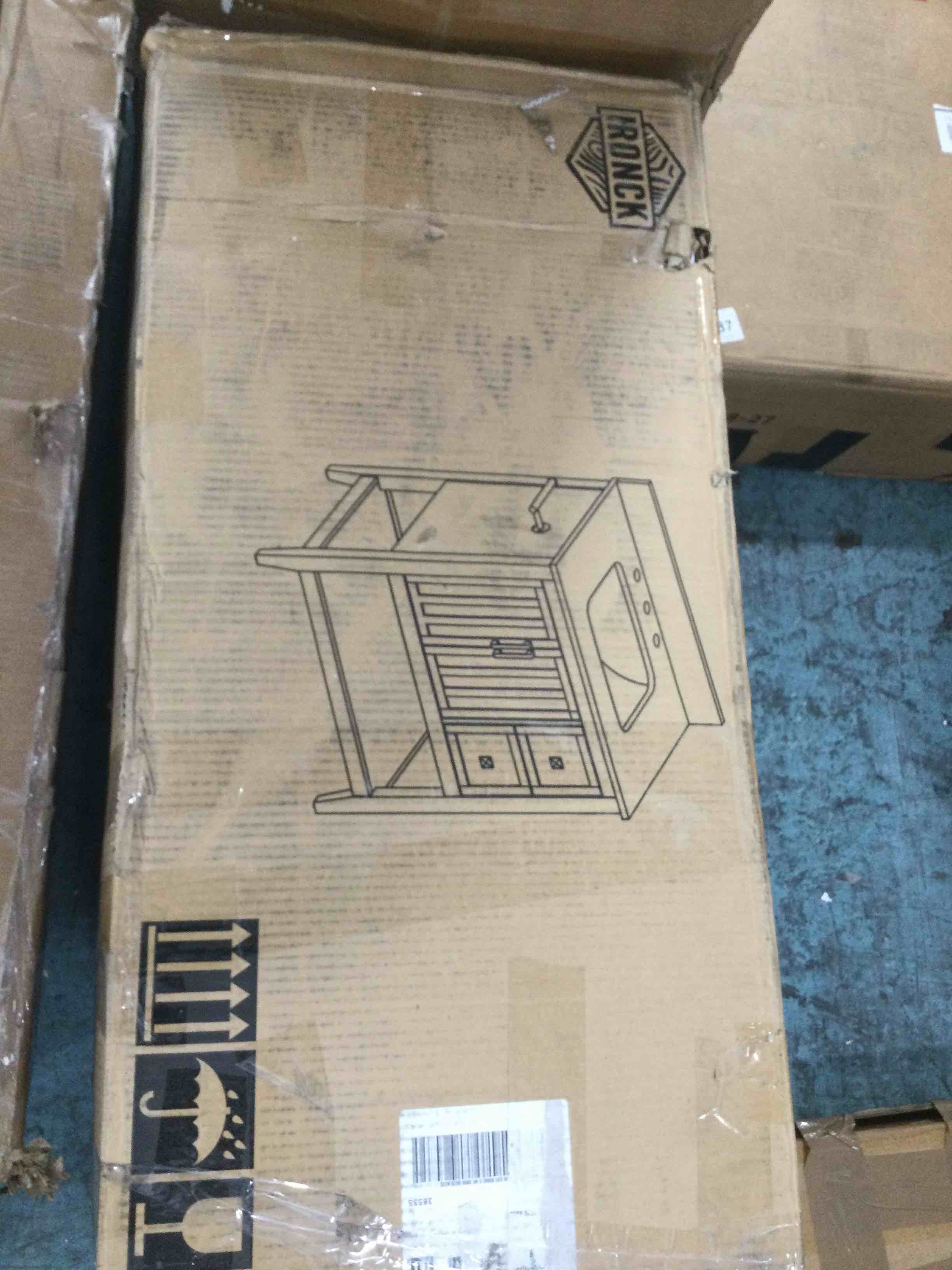 Condition photo showing Good Condition for 4ever2buy 36 inch bathroom vanity with sink, farmhouse bathroom vanity with storage, white bathroom cabinet with ceramic sink, 2 doors and open shelf, whitensilar not exact