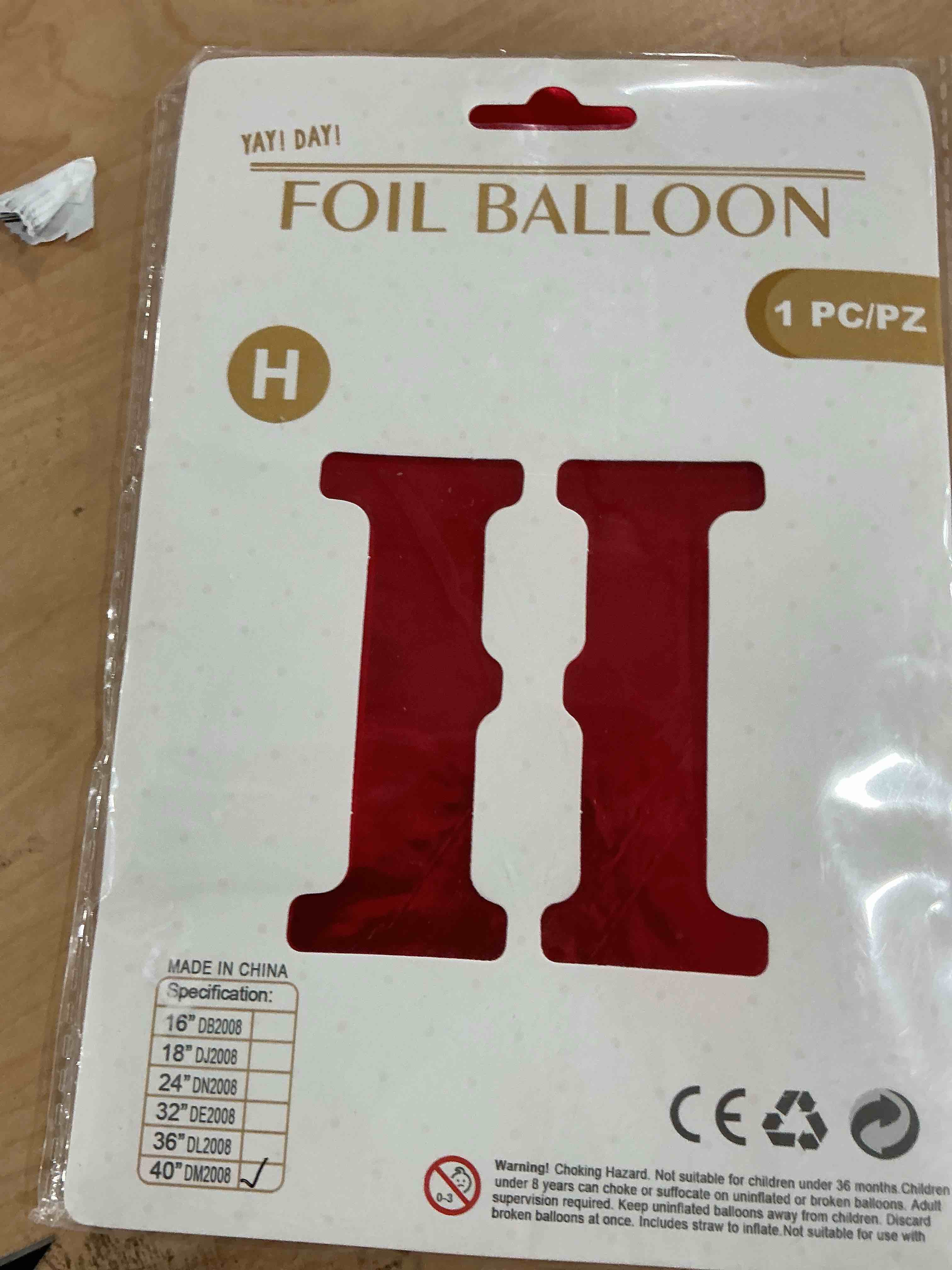 Condition photo showing New/Like New for 40 inch red letter h balloons, diy phrase foil alphabet letter h balloons diy word h banner for birthday anniversary celebration graduation party supplies decoration