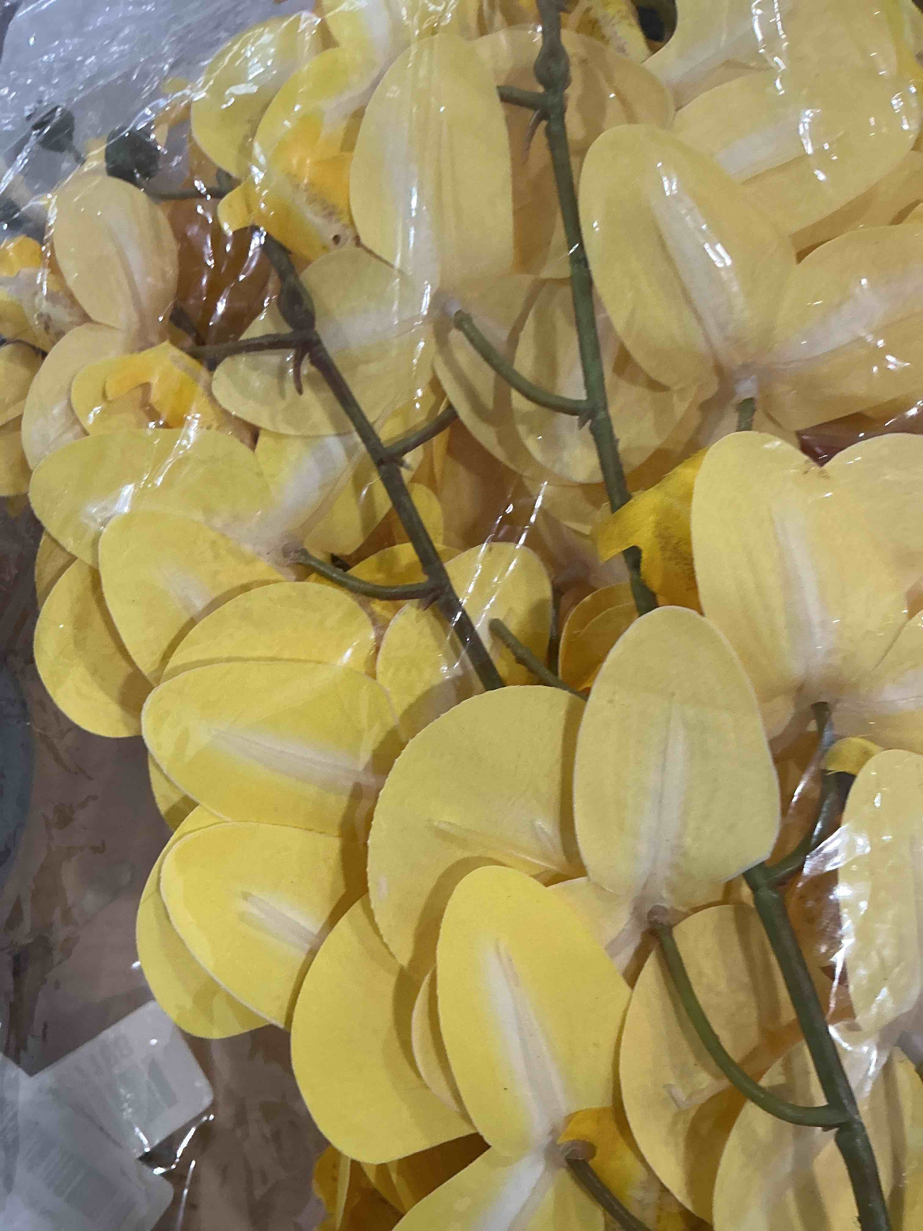 Condition photo showing New/Like New for 6pcs artificial orchid stem faux flowers fake phalaenopsis real touch for home decor wedding party centerpiece vase decoration (24" yellow)