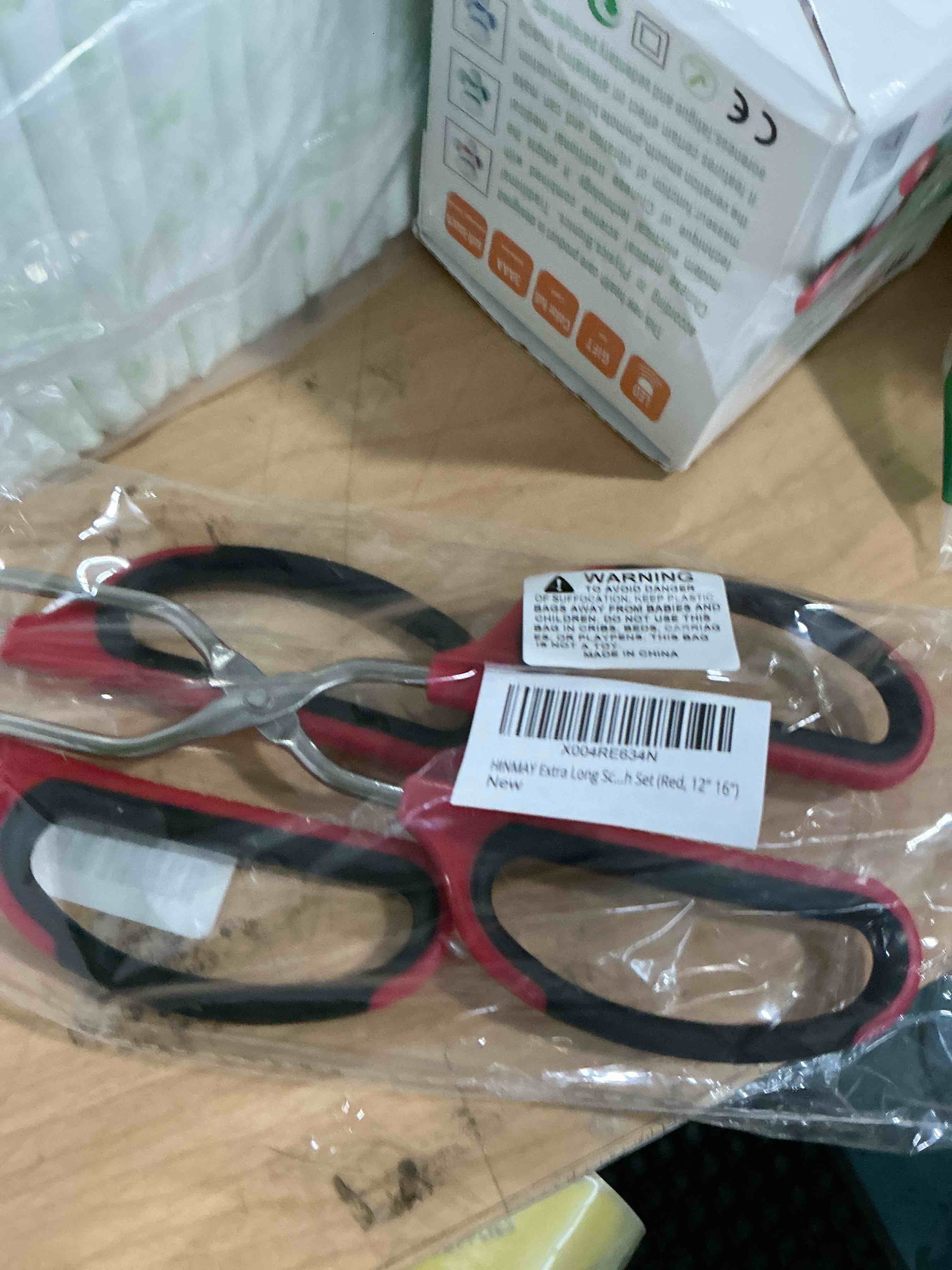 Condition photo showing New/Like New for hinmay 12" 16" extra long stainless steel kitchen scissor tongs set (red) | set of 2, non-slip comfortable red grip, scissor design, heat resistant for cooking grilling and serving