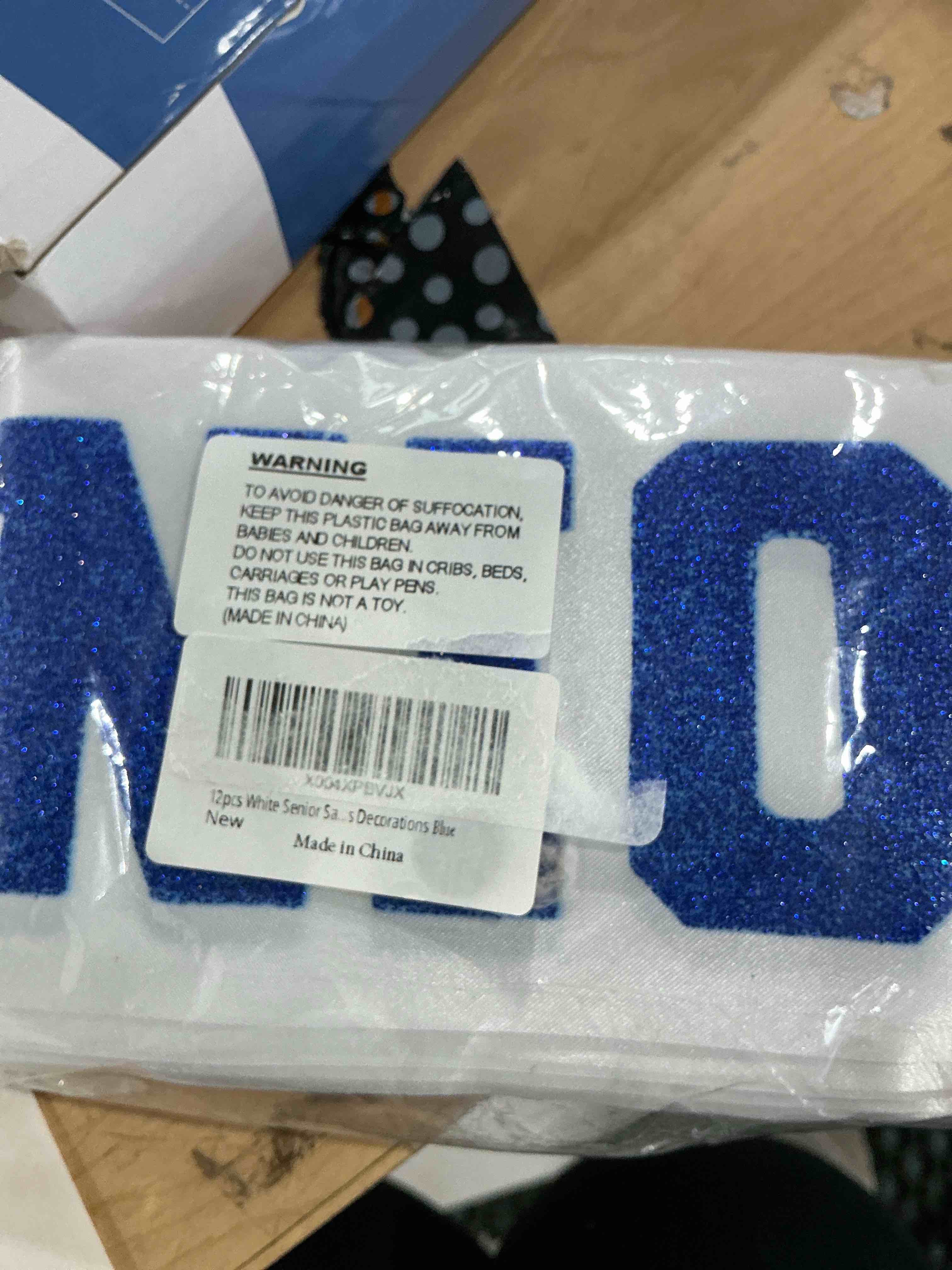 Condition photo showing New/Like New for 10pcs senior 2026 sash white satin with blue glitter letters class of 2026 sashes for graduation party cheerleader competition sashes