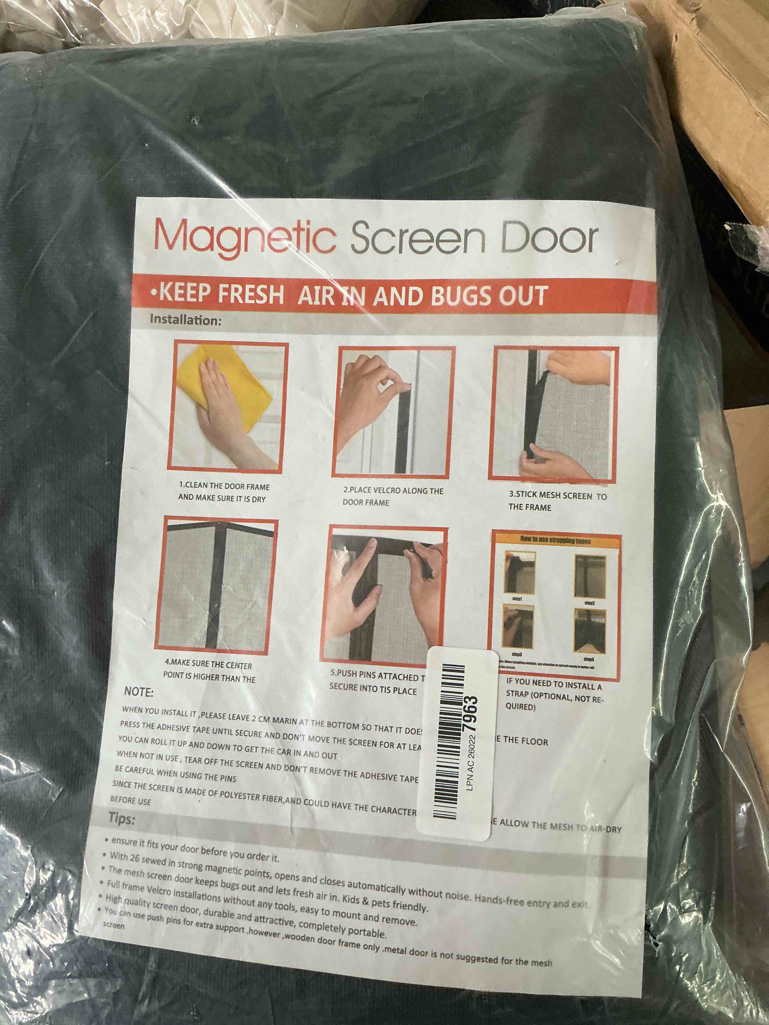 Condition photo showing Brand New for magnetic screen door - self sealing, heavy duty, hands free mesh partition keeps bugs out - pet and kid friendly - patent pending keep open feature - 38 inch x 83 inch
