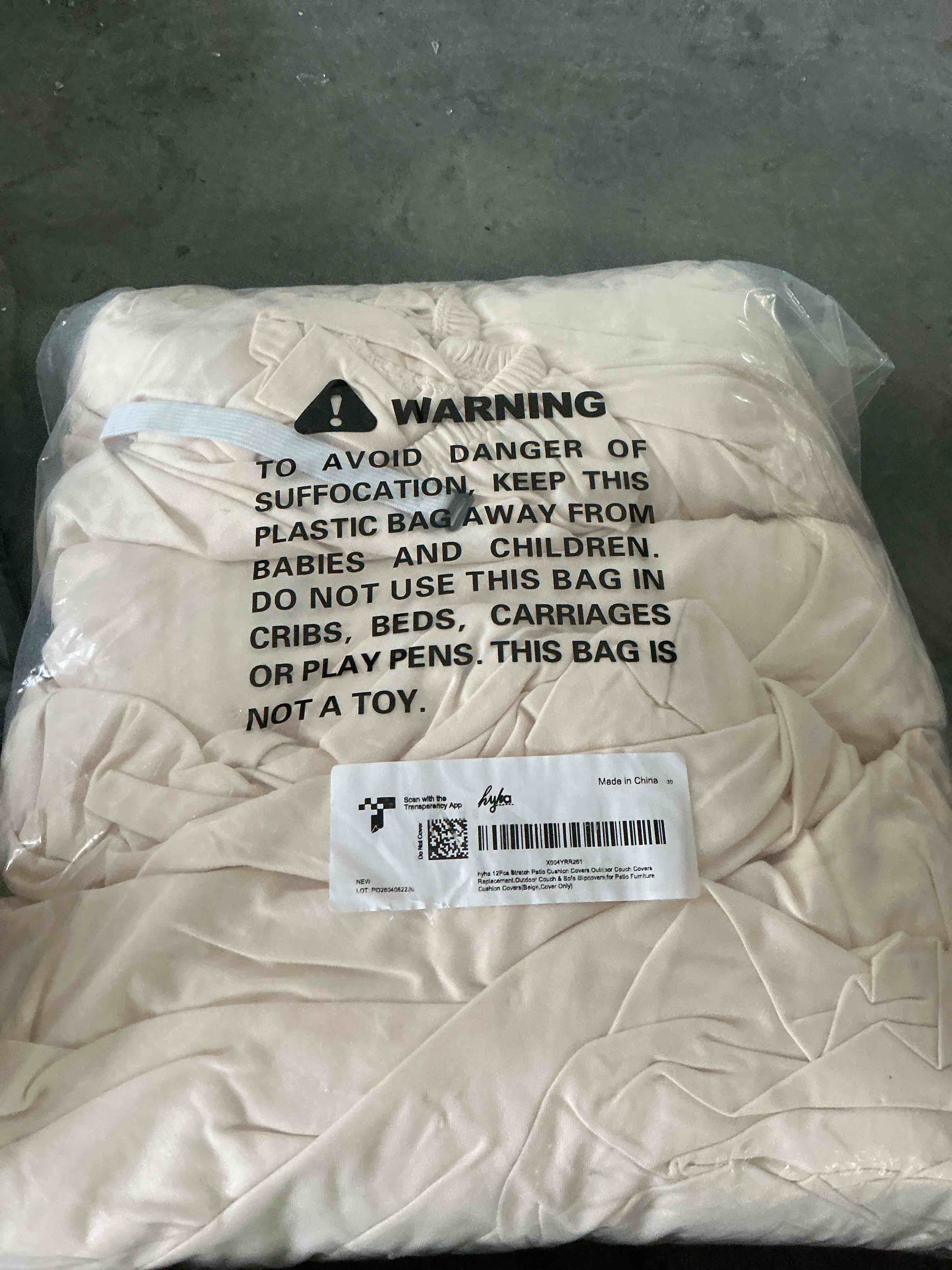Condition photo showing New/Like New for hyha 12pcs patio cushion covers, stretch outdoor couch cushion covers replacement, washable outdoor chair/sofa slipcovers for patio furniture cushions protector with elastic bottom(beige,cover only) beige 12pcs