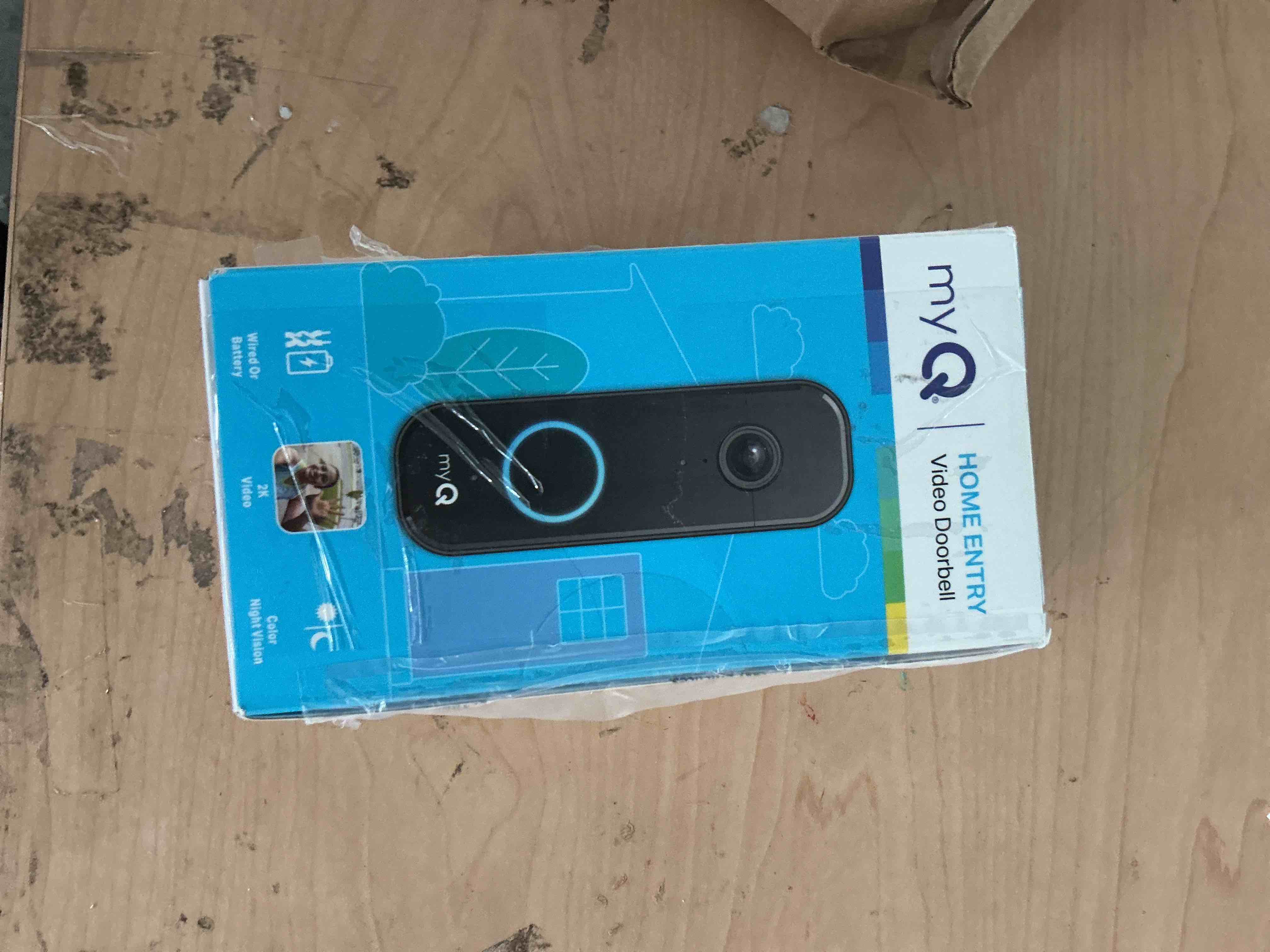 Condition photo showing New/Like New for chamberlain myq video doorbell | 2k camera, battery/wired, color night vision, live with 2-way talk, motion detection & real-time alerts, 150 deg wide view, black