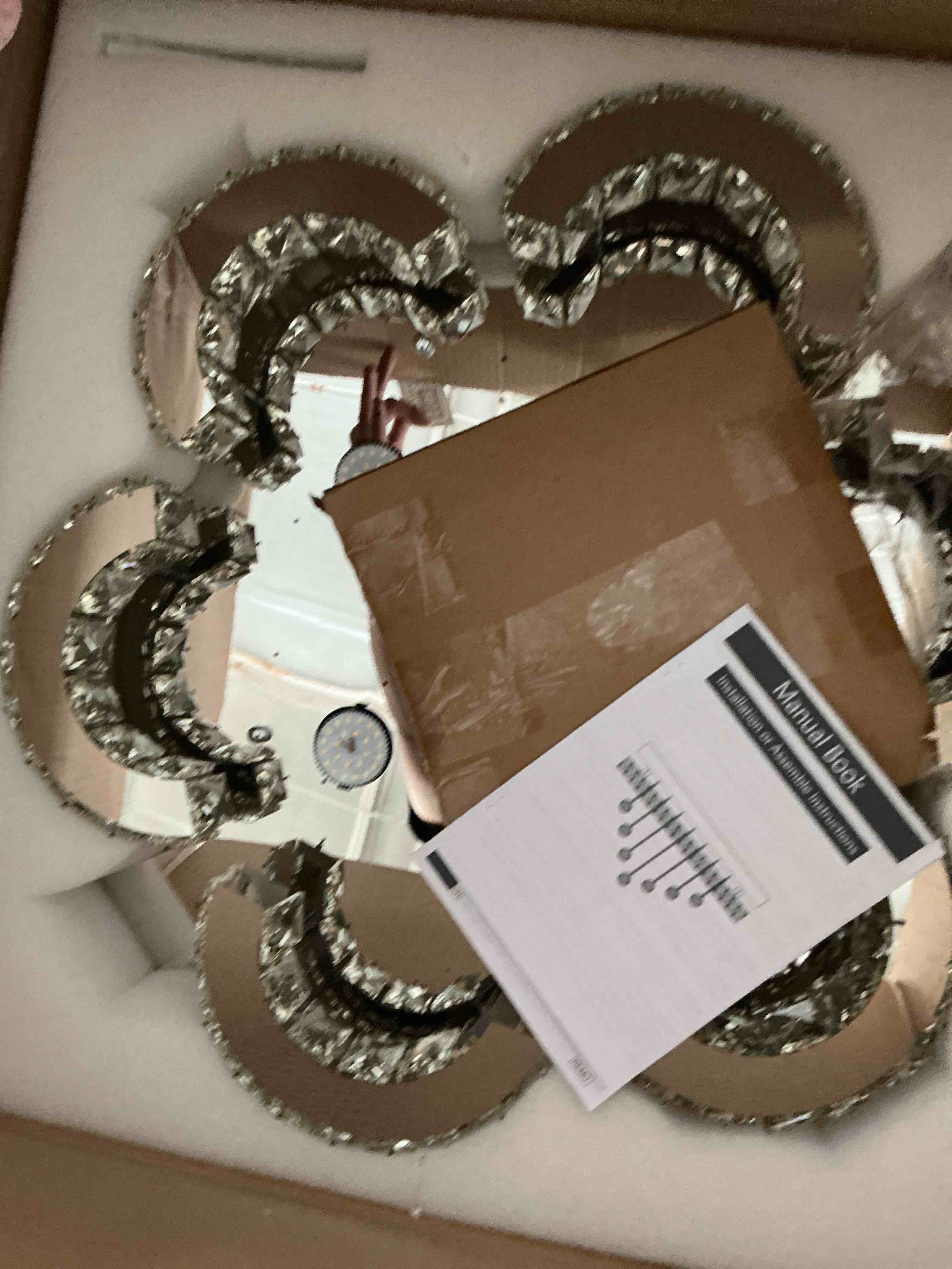Condition photo showing New/Like New for frixchur 20.4" crystal ceiling light modern flower shapeled crystal chandeliers large flush mount ceiling light fixture for bedroom living dining room (cool white)