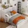 white wooden 55.1 in. w chest of drawers, can convertible to full size bed with usb charging station and wheels box1/2