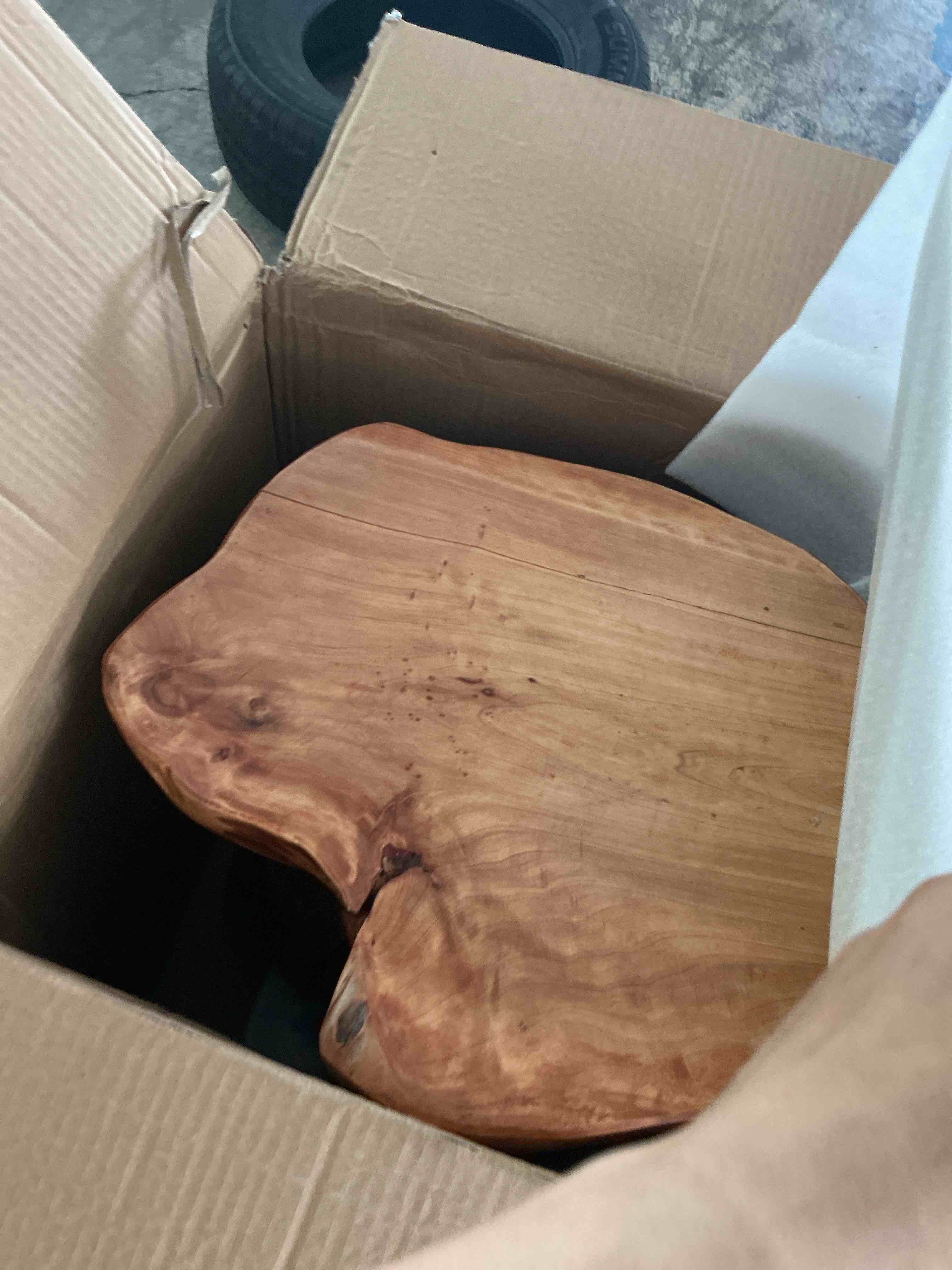 Condition photo showing New/Like New for greenage cedar roots plant stand tree stump end table 13.5" x 16" x 19" h wooden live edge side table for living room bedroom home decor courtyard wooden end table