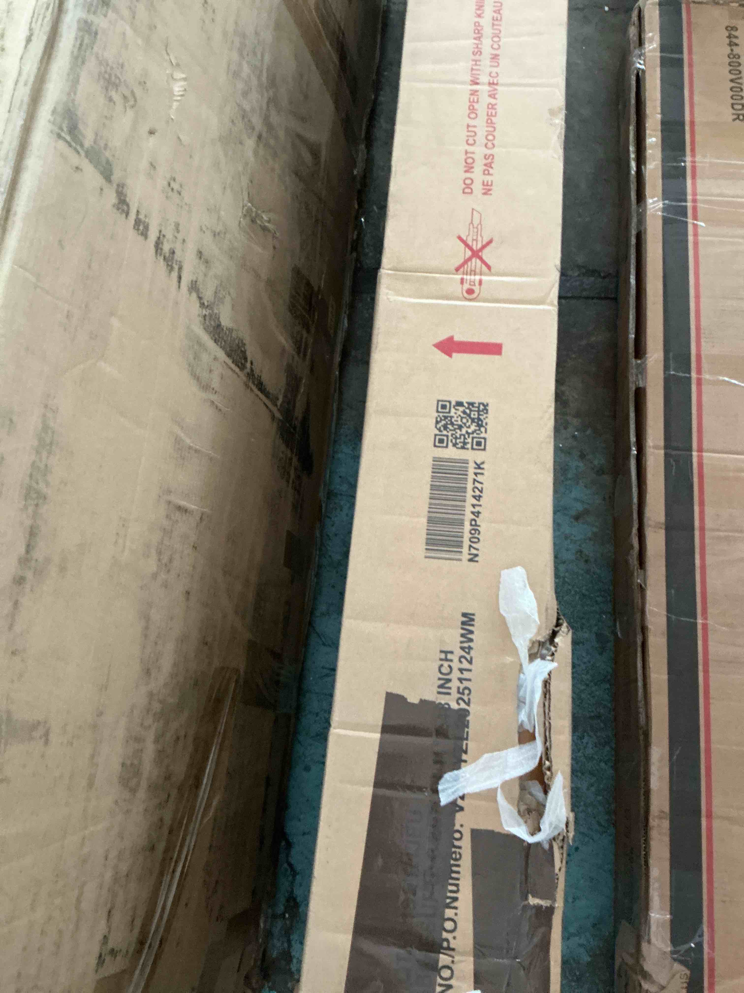 Condition photo showing New/Like New for huahuu queen bed frame with upholstered headboard, steel slat support | queen size bed, 55.2" faux shearling headboard, platform bed with metal frame, no box spring needed, easy assembly, white. box 1/2