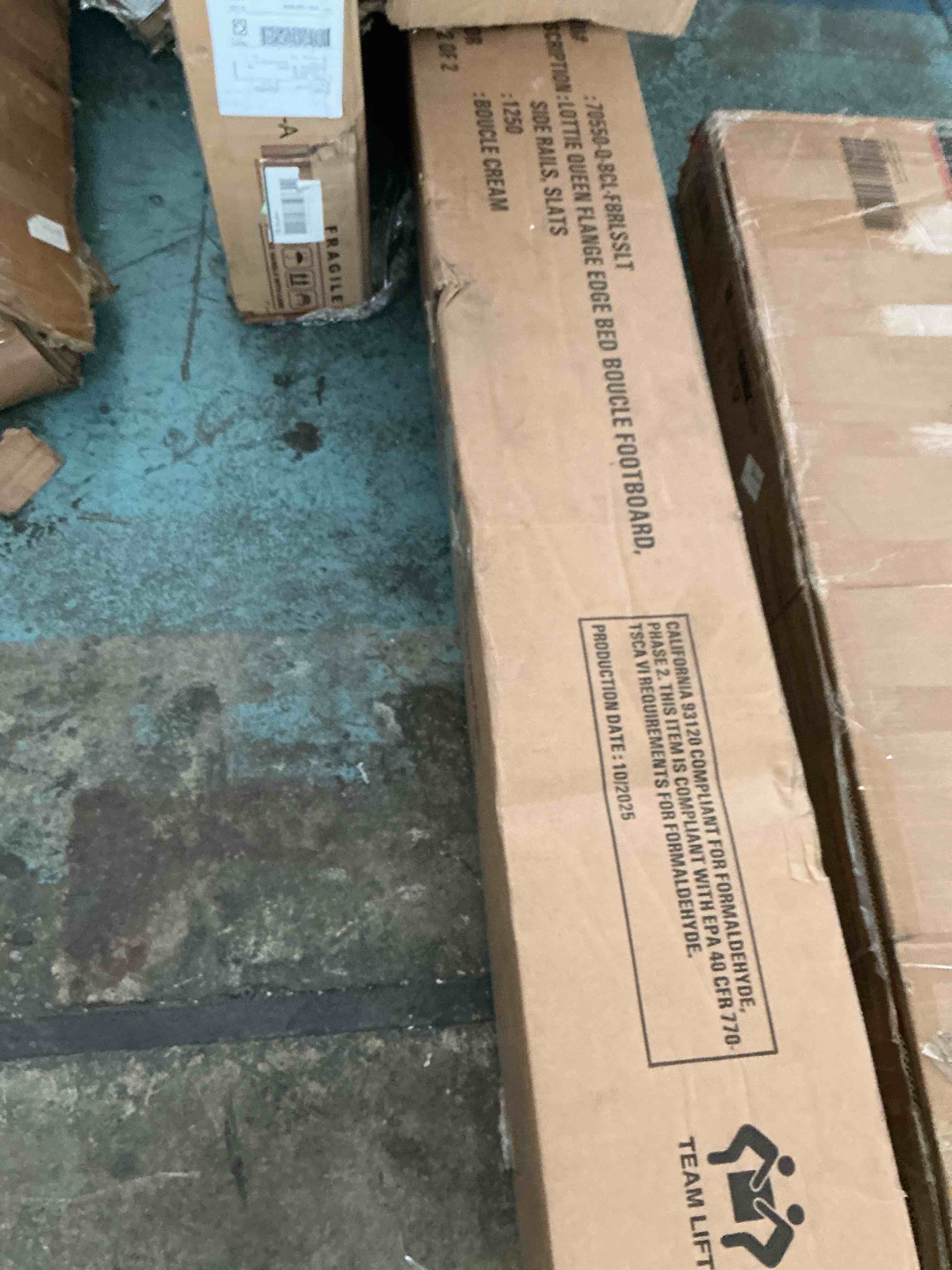 Condition photo showing New/Like New for hombck queen bed frame with tufted headboard | curved wingback design, wooden slats support, easy assembly, no box spring needed, noise-free, beige box1/2