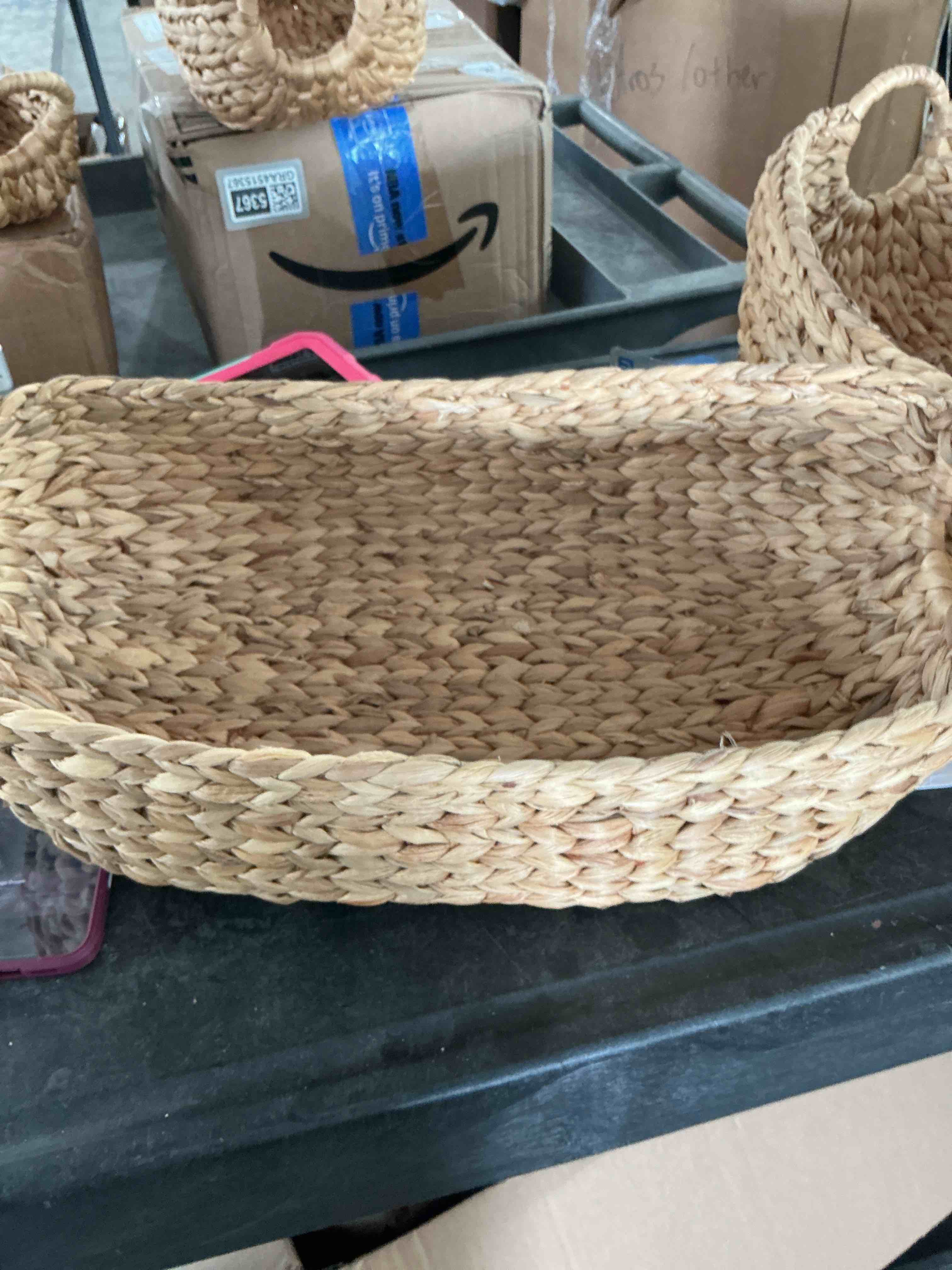 Condition photo showing New/Like New for casafield boat basket with handles - natural, woven water hyacinth multipurpose storage organizer for throw blankets, bathroom, bedroom, living room