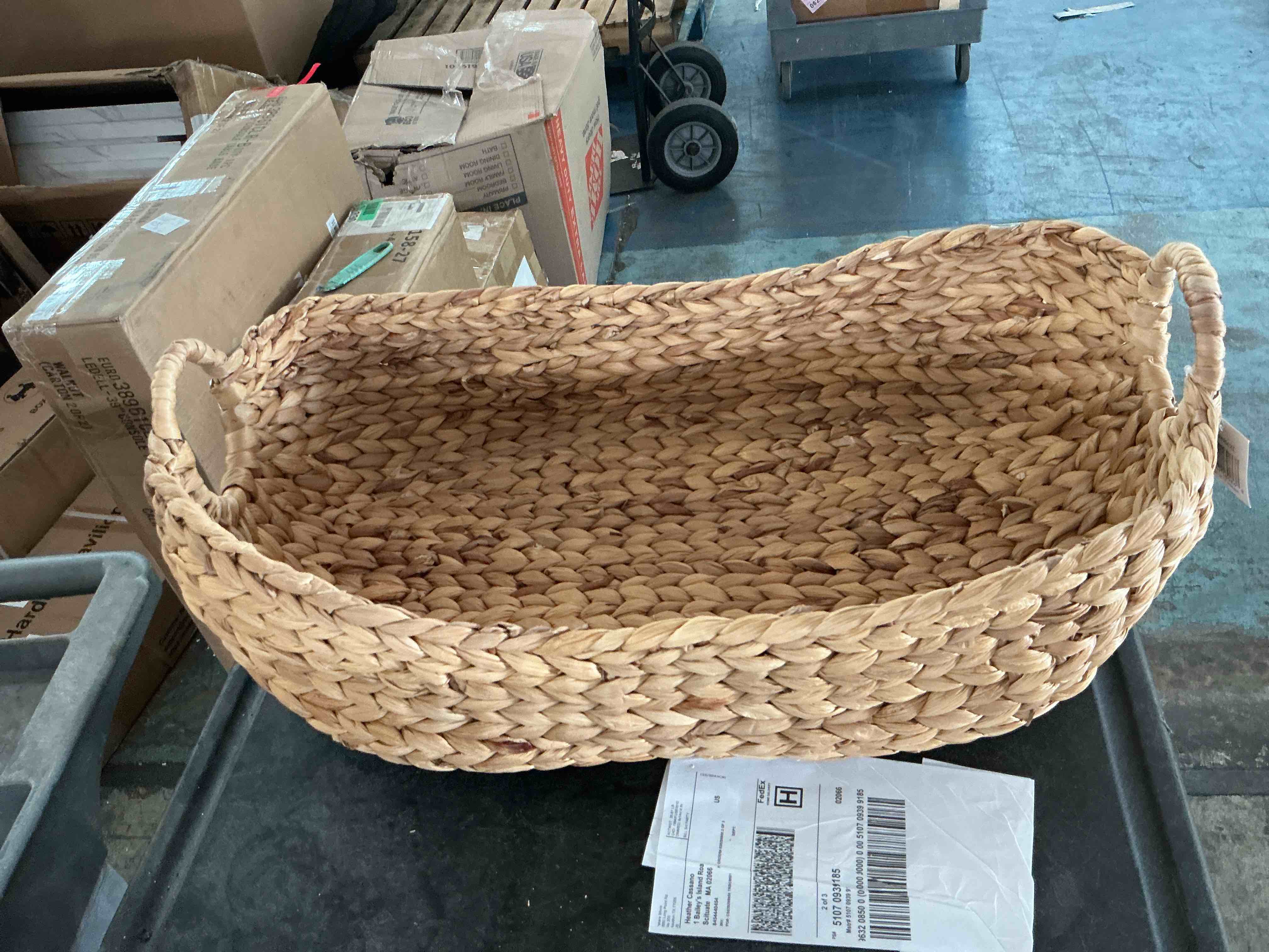 Condition photo showing New/Like New for casafield boat basket with handles - natural, woven water hyacinth multipurpose storage organizer for throw blankets, bathroom, bedroom, living room