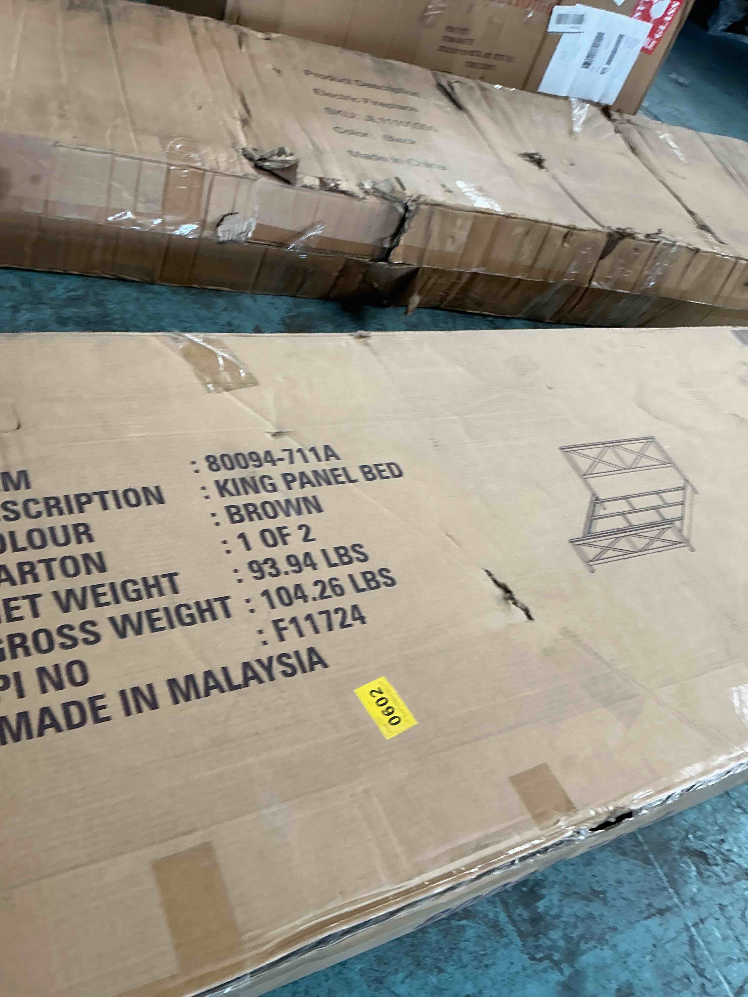 Condition photo showing Brand New for lumisol mid century wood platform bed frame, king bed frame with headboard, footboard & wooden slats support, no box spring needed, rich brown