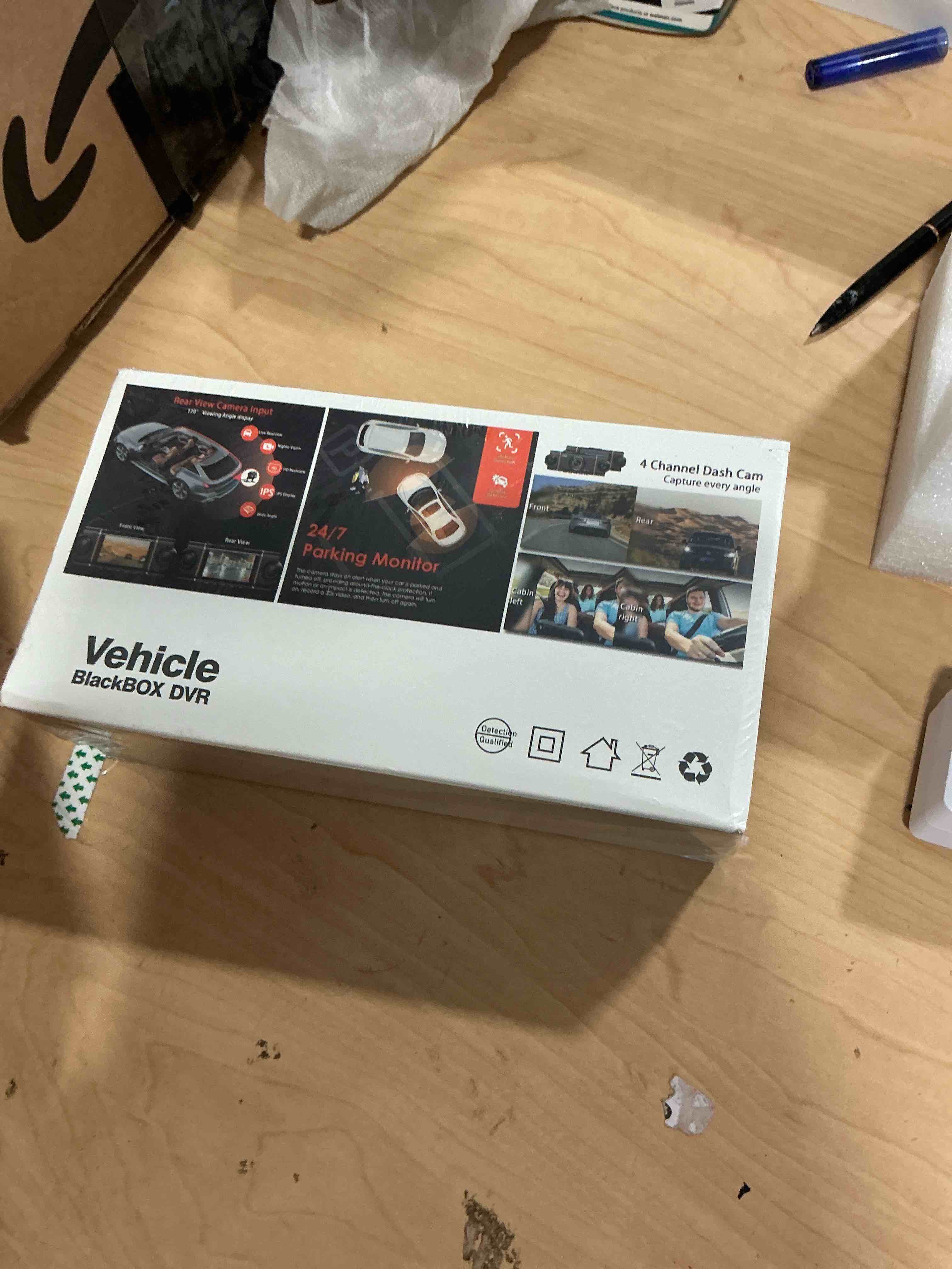 Condition photo showing New/Like New for 4channel dash cam front inside rear, triple car dvr with 32g mmc card, g-sensor motion detection, parking monitor, loop recording for vehicles