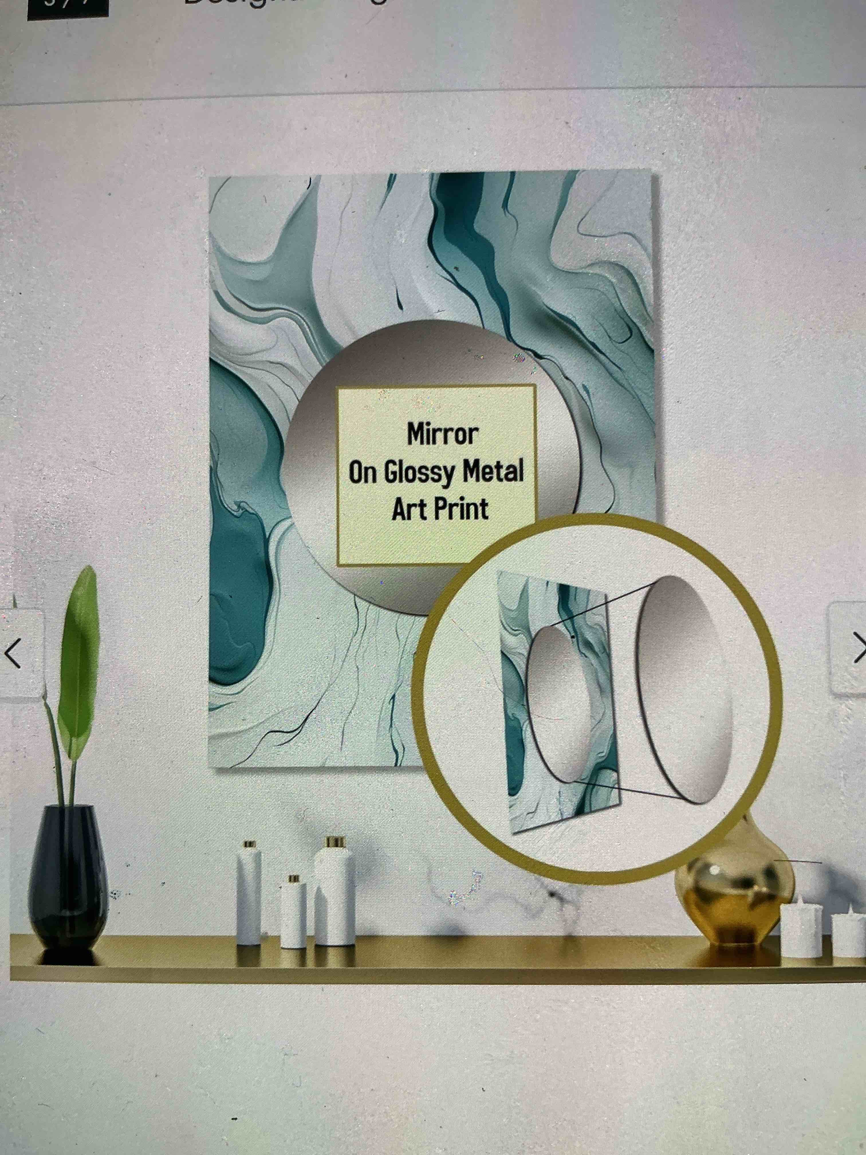 Condition photo showing Good Condition for design art lgith green z marble harmony, channel extract mirror, white glam, large mirror for