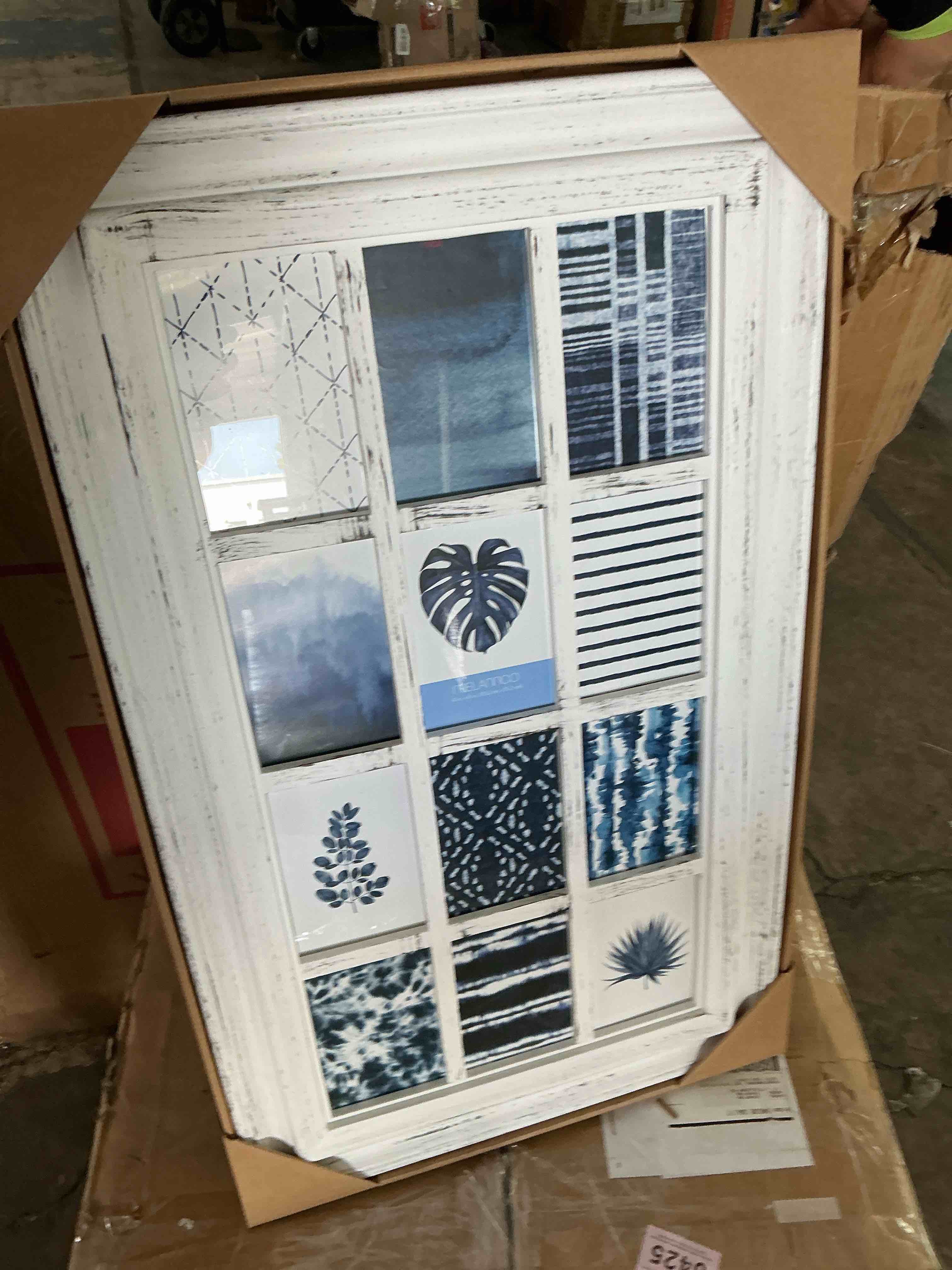 Condition photo showing New/Like New for melannco 12-opening wall mount frame picture collage, white distressed white