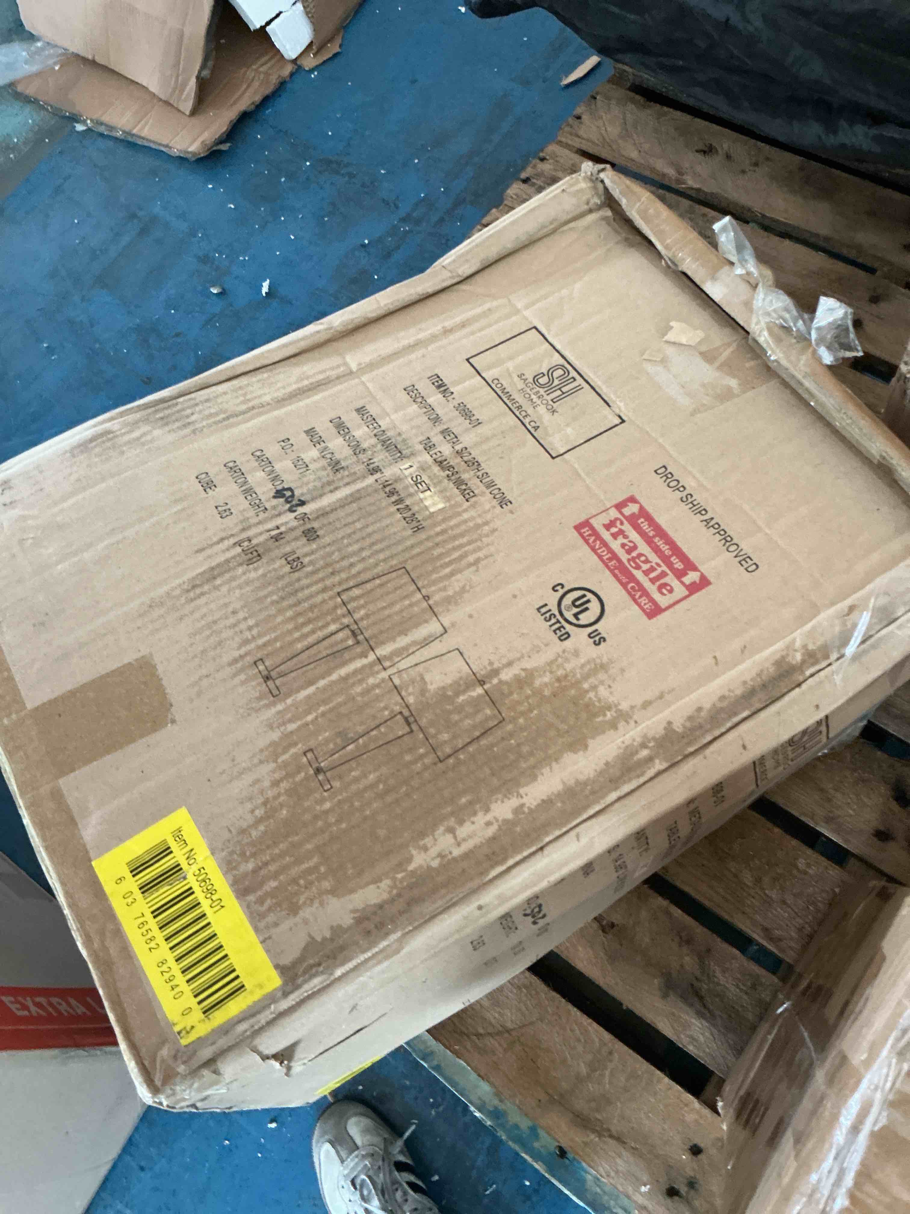 Condition photo showing New/Like New for metal s/225 inch inch slim cone table lamp, nickel 25? slim cone table lamp, nickel color:silver material1:steel material2:linen sku: 50698-01 dimensions: 14 × 14 × 25 in