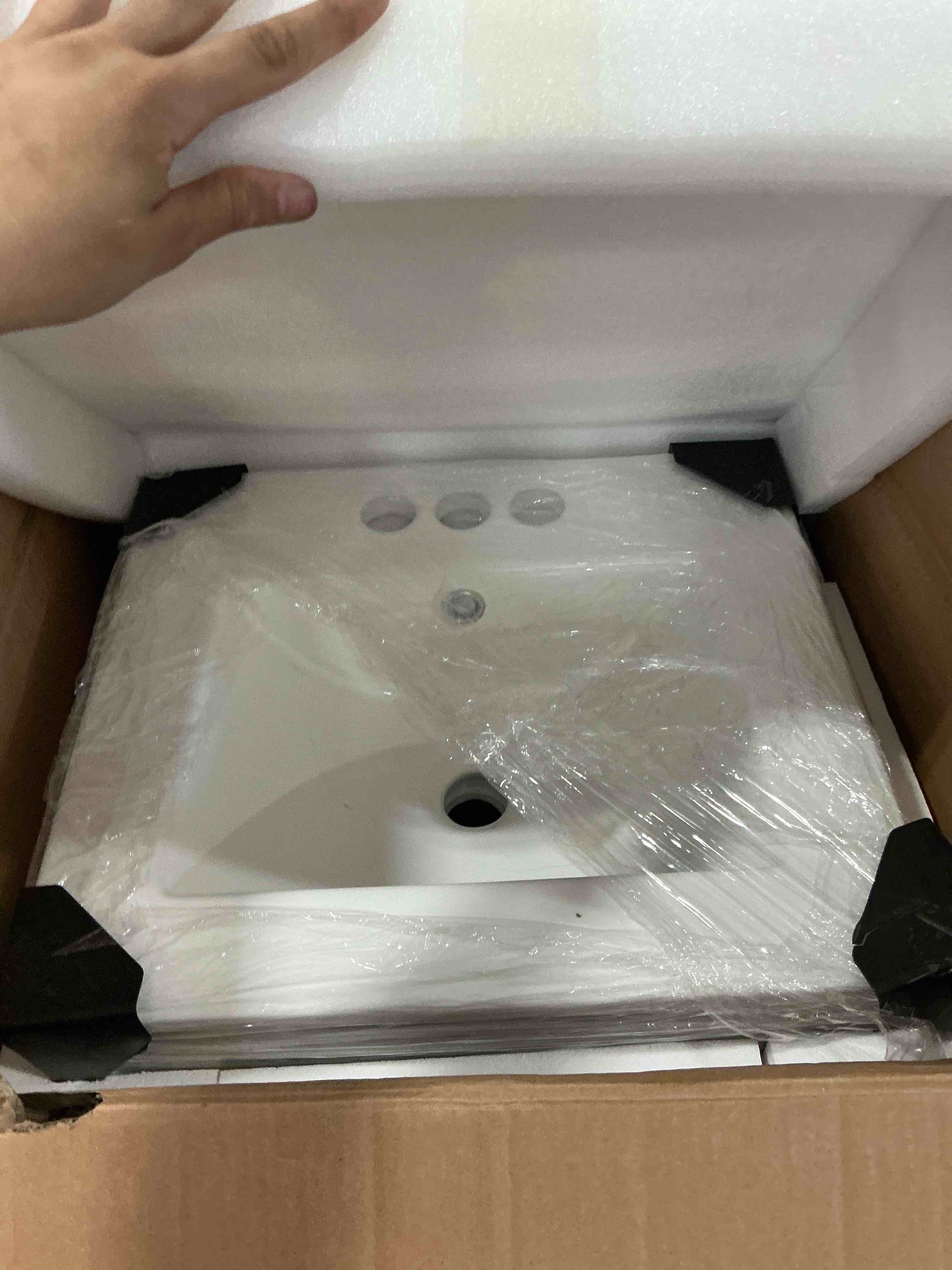 Condition photo showing As Is for legion furniture 18-inch gray sink vanity