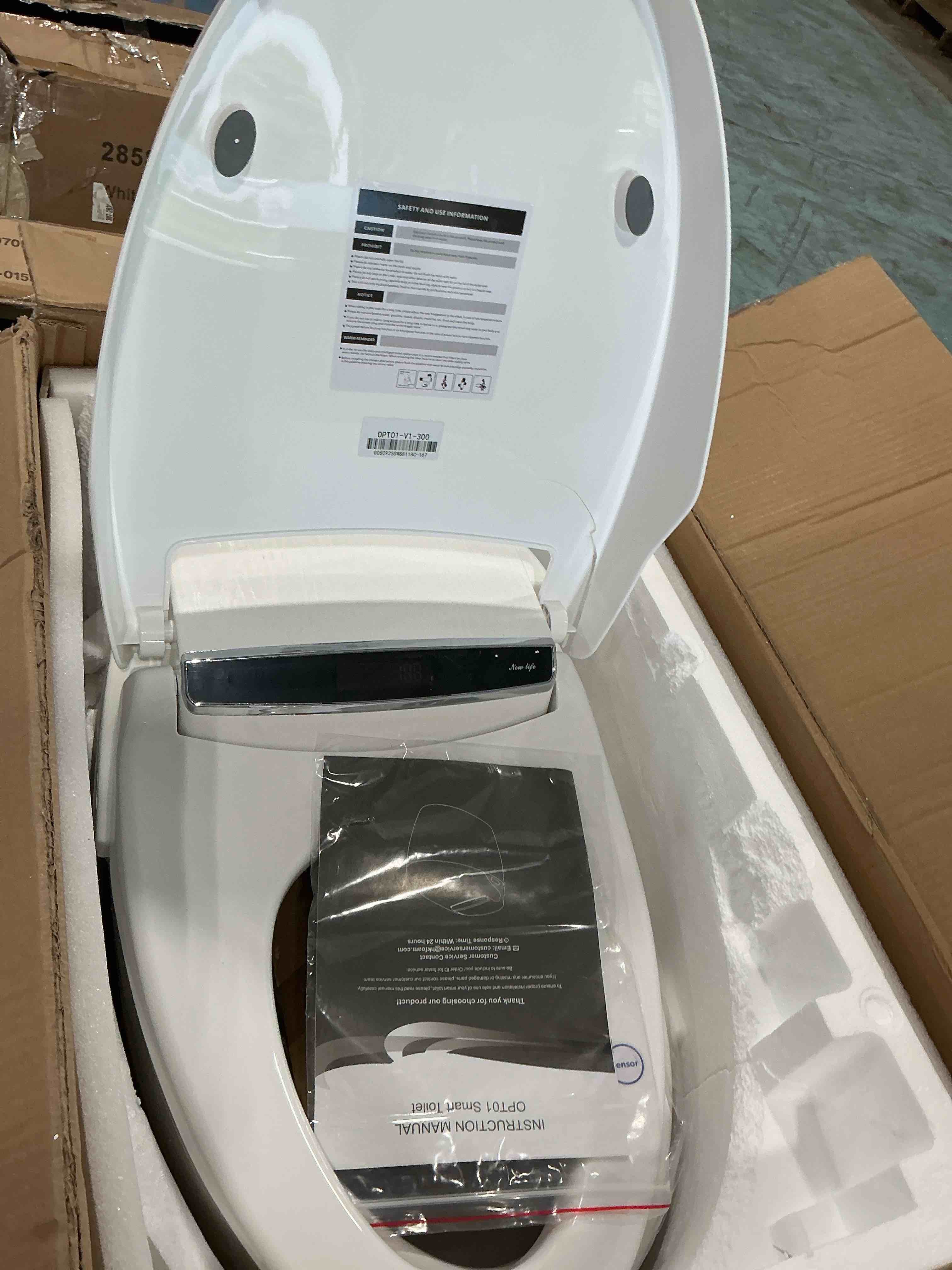 Condition photo showing Good Condition for smart toilet with bidet built in, pump-assisted flush & water filtration lid has damage