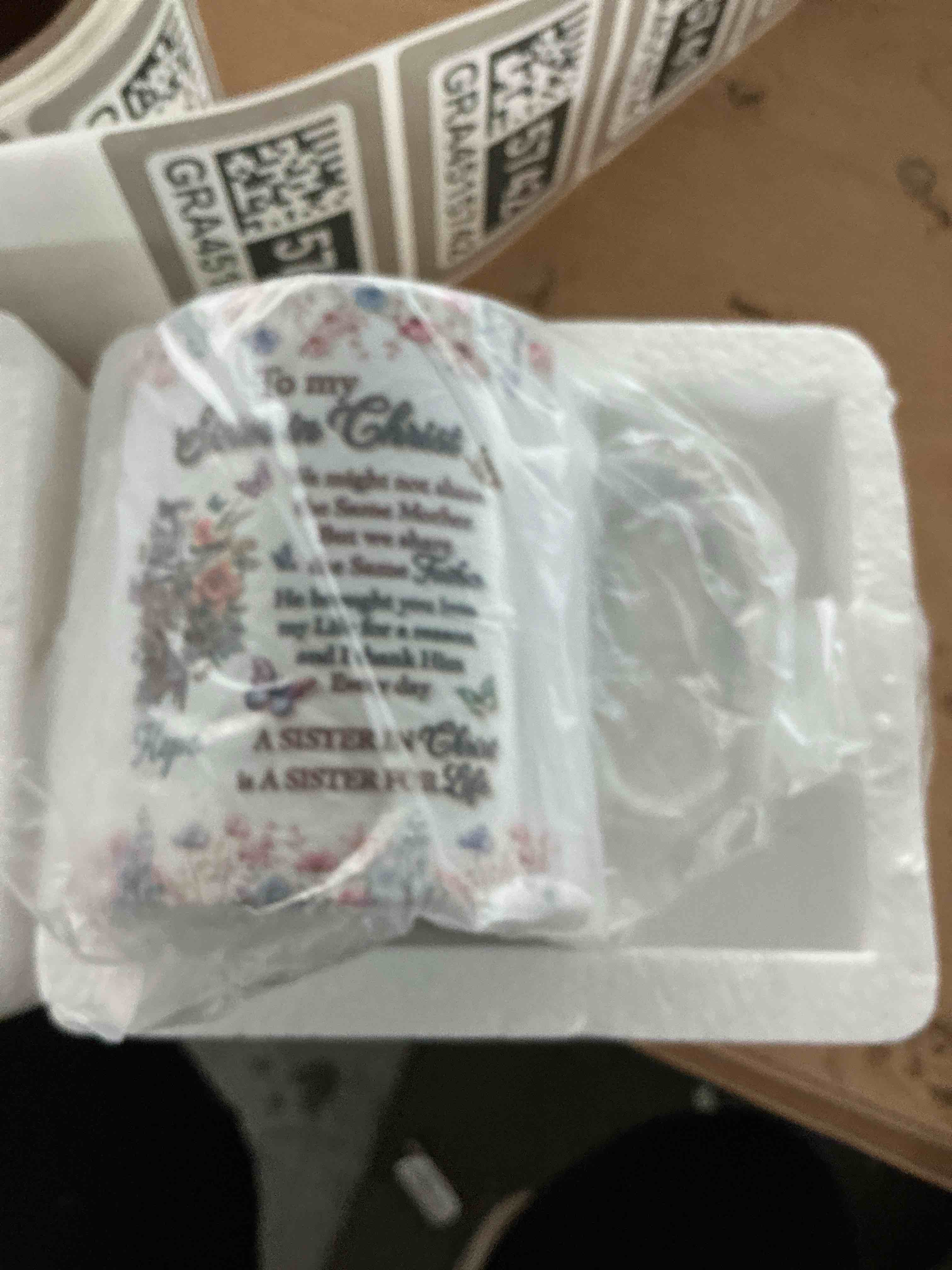 Condition photo showing New/Like New for to my sister in christ, we might not share the same mother - personalized sisters ceramic mug, birth month flower bestie christian mug, women religious coffee cup, sister religious gift, faith gift hope