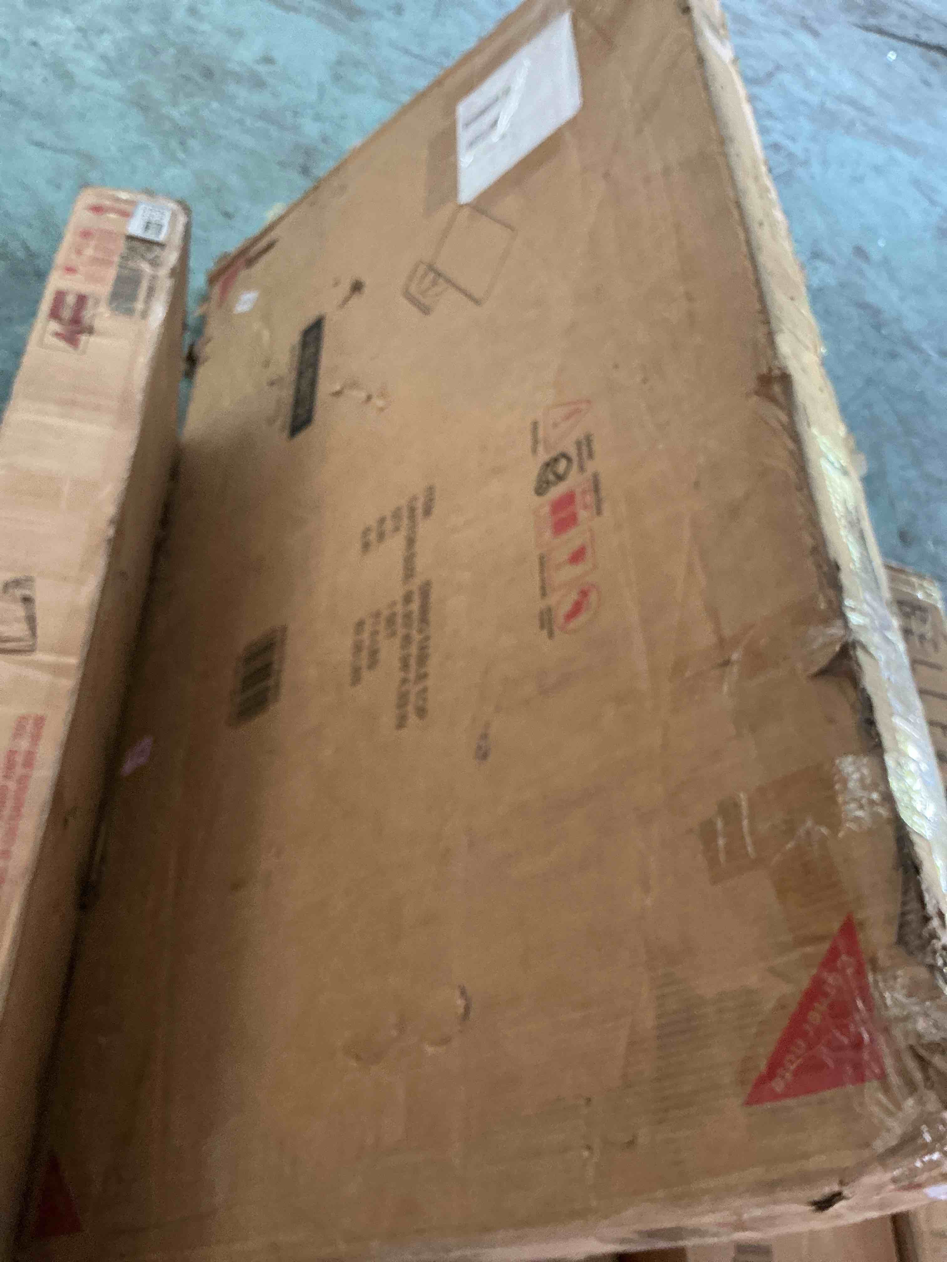 Condition photo showing New/Like New for jufu 63" faux marble dining table for 4-6 people, modern rectangular kitchen & dining room table, gray marble-look mdf tabletop with u-shaped pedestal base, easy assembly dining table box one of two top only check next auction for remaining box