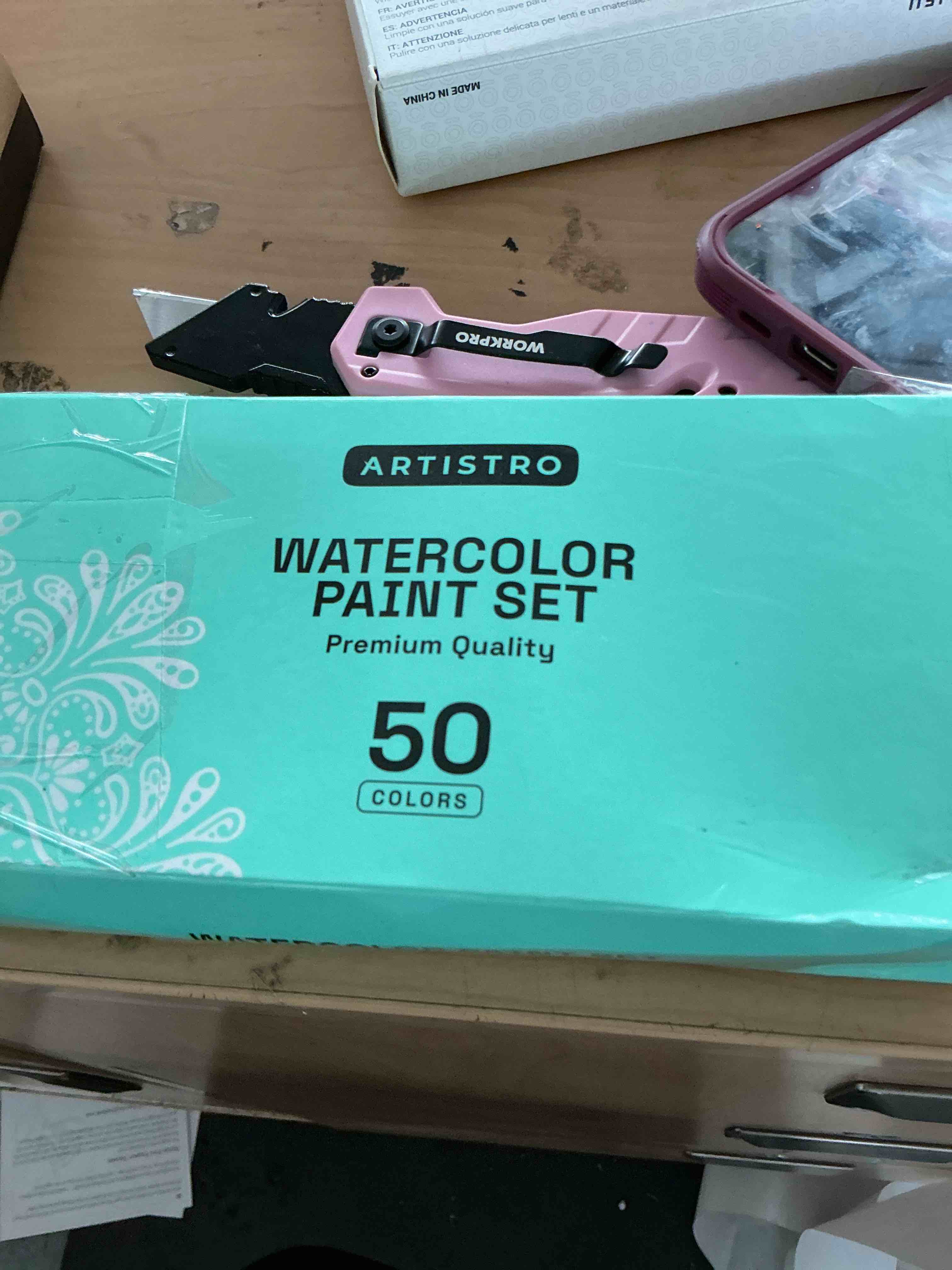 Condition photo showing New/Like New for artistro 50 color watercolor paint set - portable paint art kit with palette and brush pens - travel water color set for adults, professionals, kids - art and painting supplies - gift idea 50 colors portable travel mint