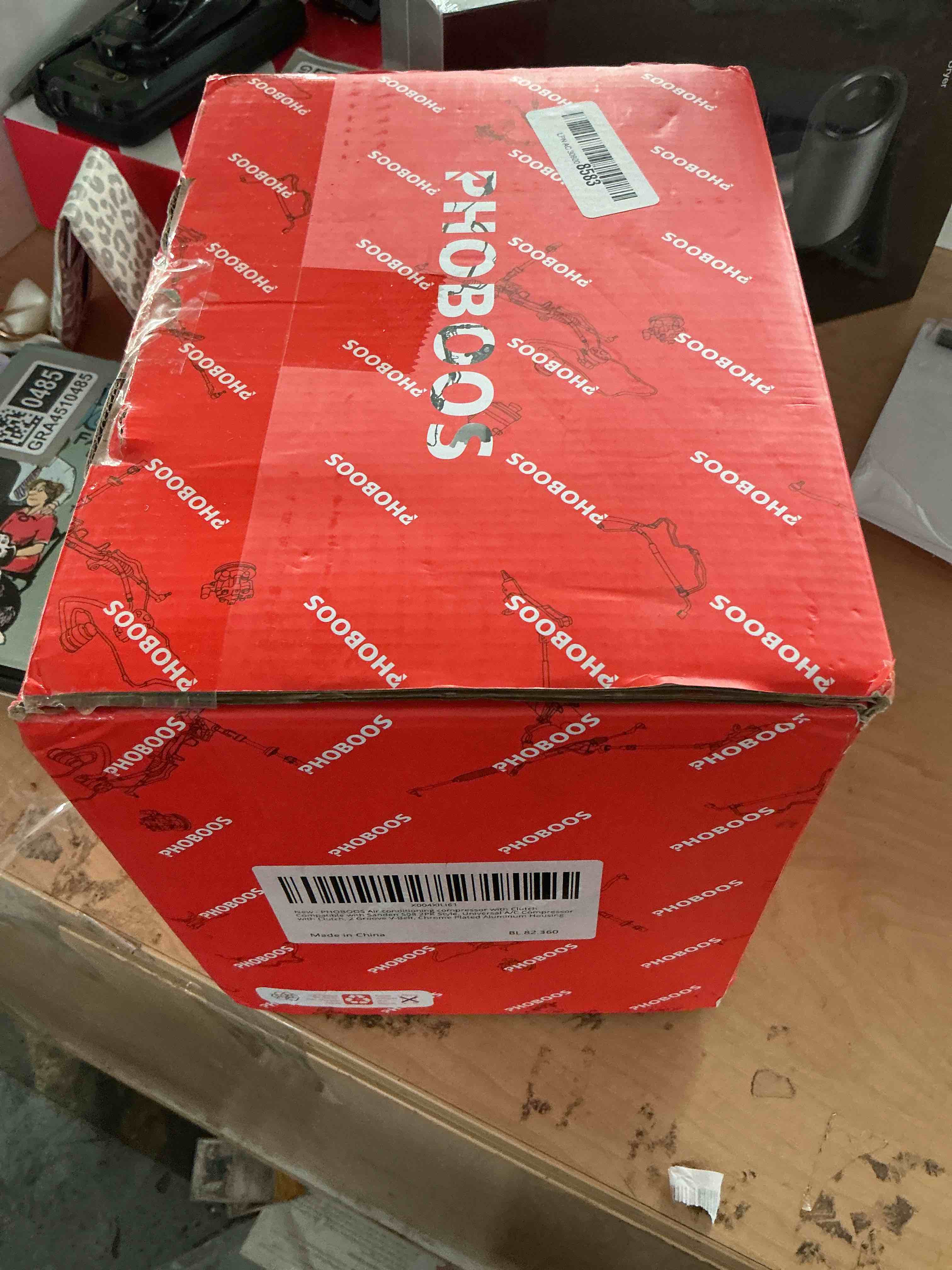 Condition photo showing New/Like New for phoboos universal a/c compressor with clutch compatible with sanden 508 2pk style, 2 groove v-belt, chrome plated aluminum housing