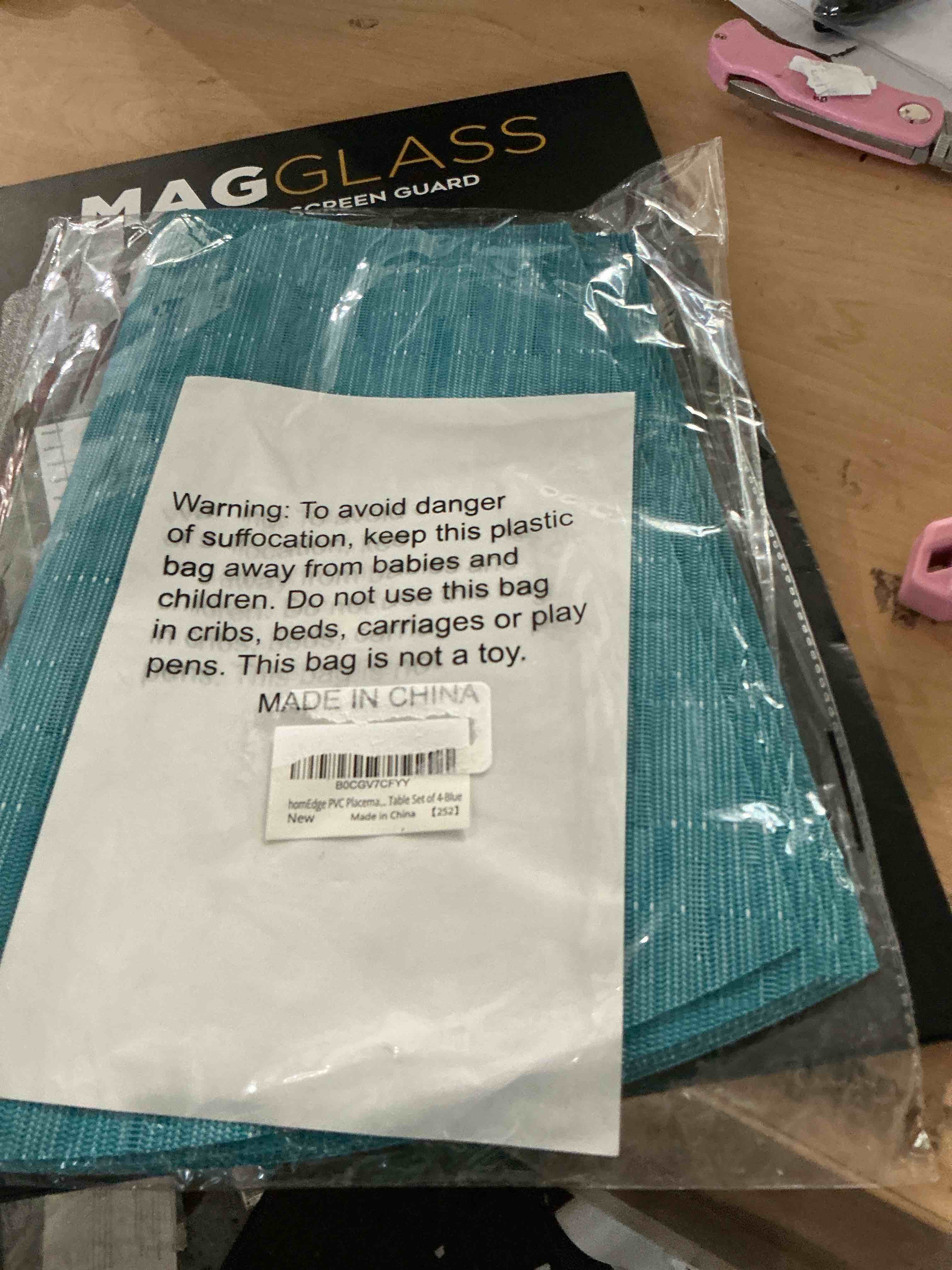 Condition photo showing New/Like New for homedge pvc placemat, wedge place mats, washable vinyl placemats, for round table set of 4-blue
