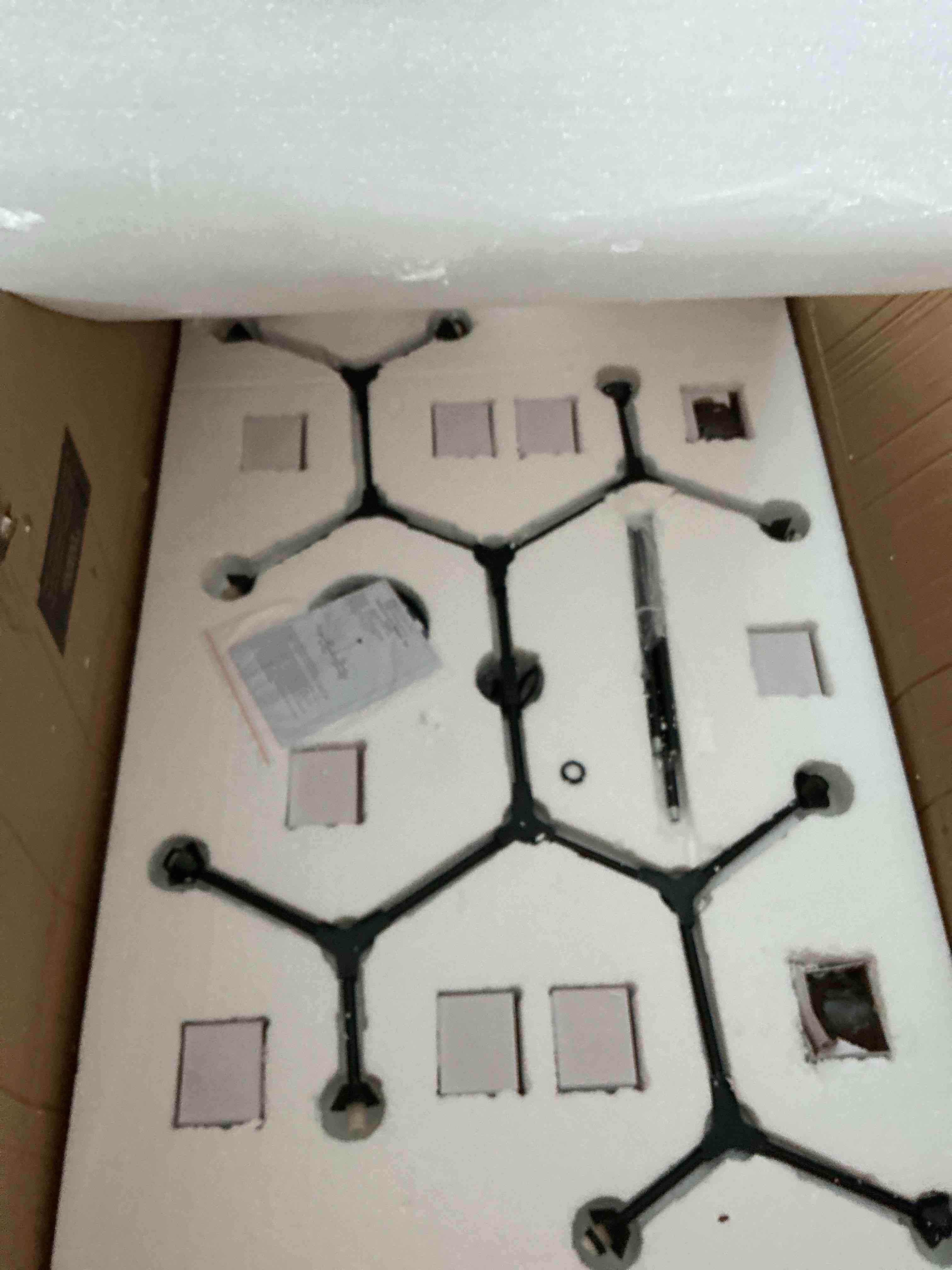 Condition photo showing New/Like New for pendant, light, metal glass black crystals lightbulbs