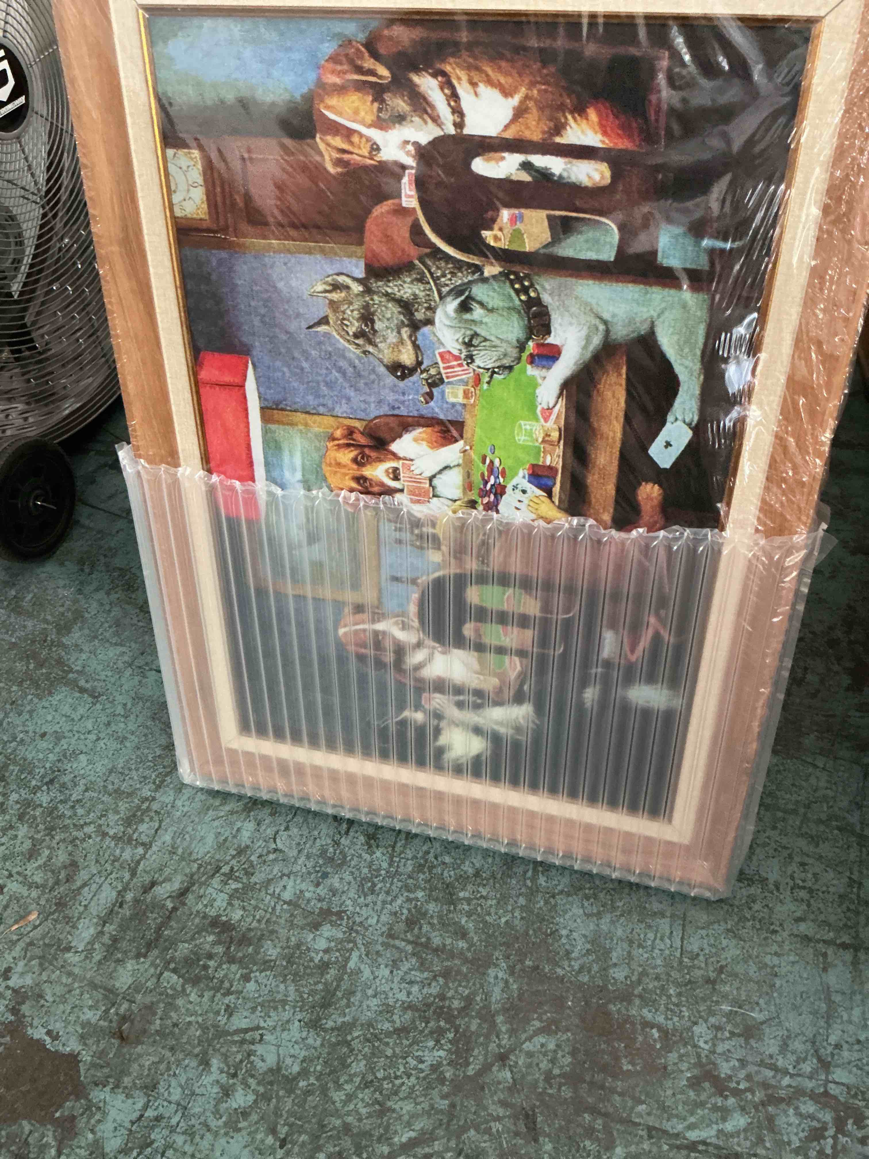 Condition photo showing Good Condition for dogs playing poker framed print, poker dogs wall art. xl frame