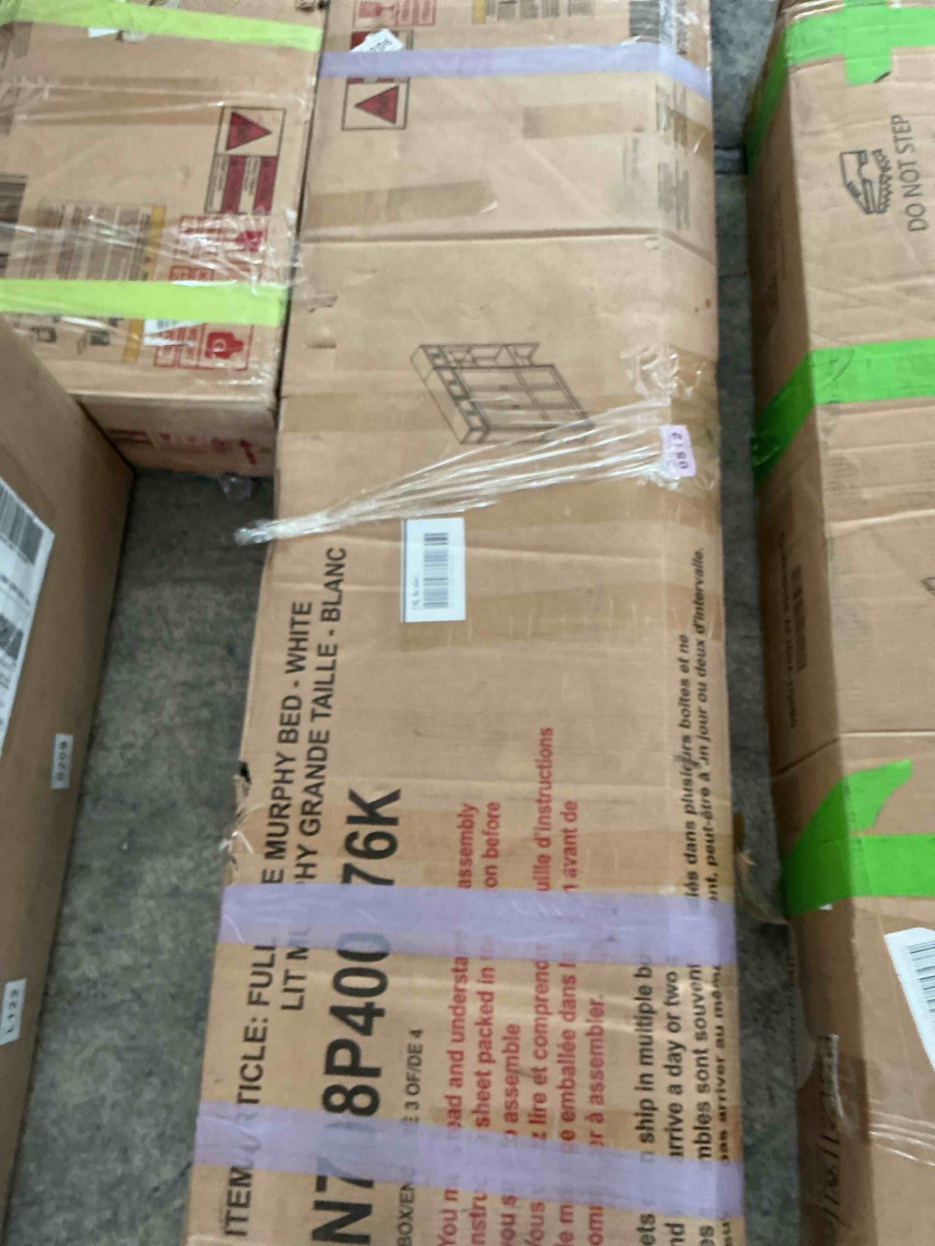Condition photo showing Good Condition for harper & bright designs queen size murphy bed, wood queen wall bed with sofa and shelves, white box3/4 only check auction for remaining boxes