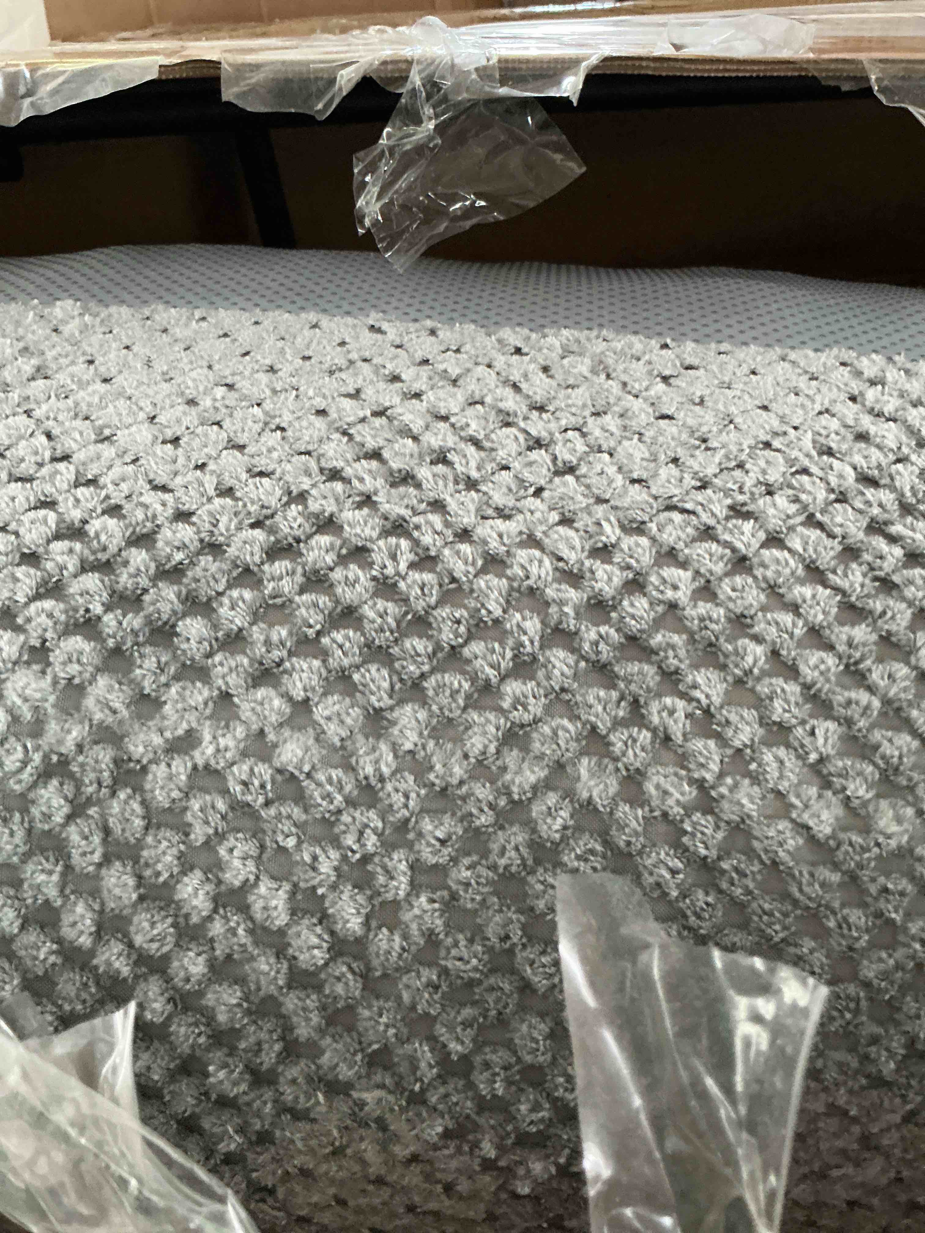 Condition photo showing Good Condition for wide modern casual sofa, expandable with frame for home gray textured  design for home furnishings similar not exact