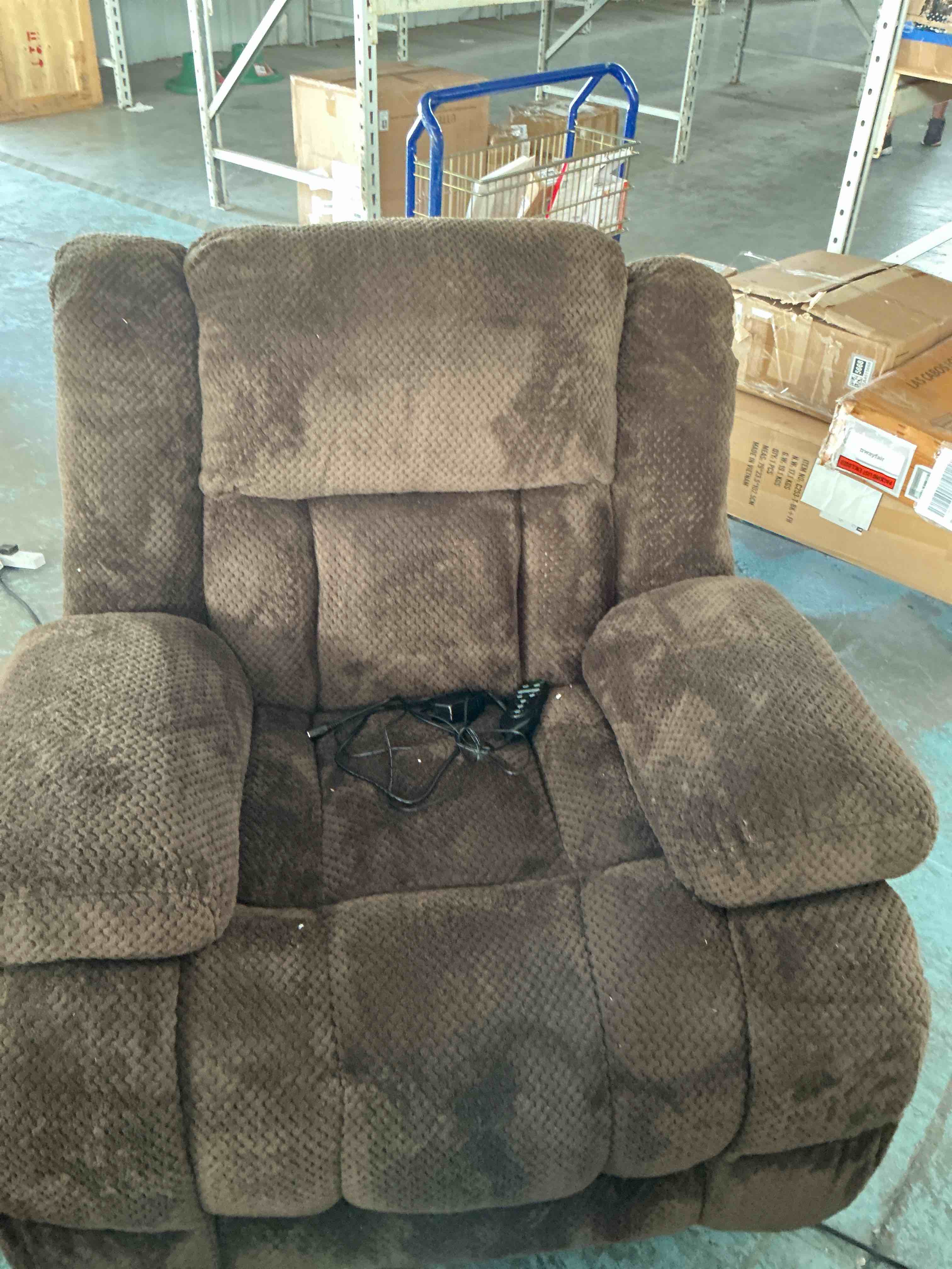 Condition photo showing New/Like New for oversized 360° swivel massage rocker recliner chair, massage & heat, brown no cup holder