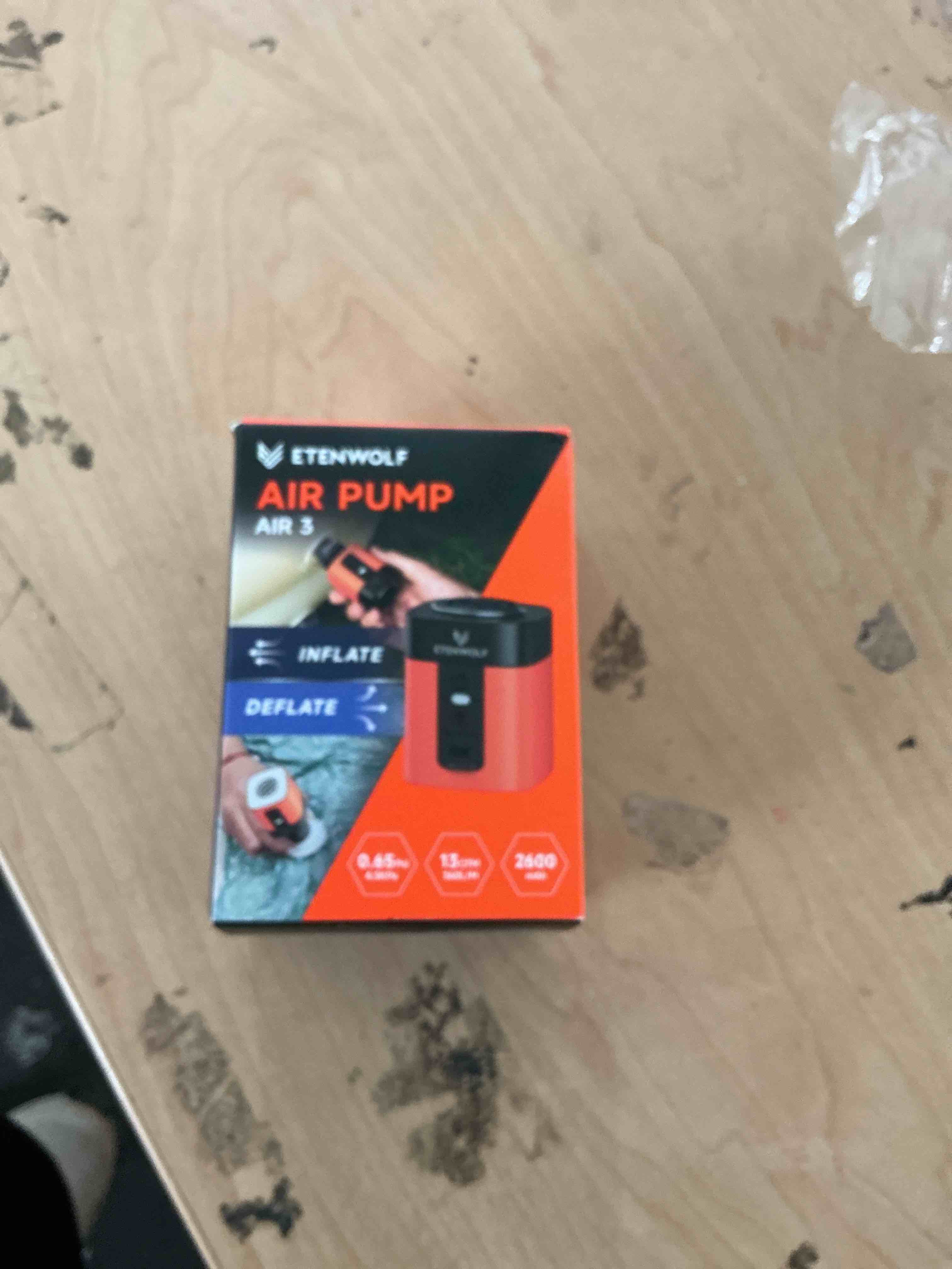 Condition photo showing New/Like New for etenwolf air 3 air pump for inflatables with 2600mah battery& camping light | ultra-fast and mini electric air pump, inflate deflate for air mattress, pool floats, vacuum storage bags vivid orange