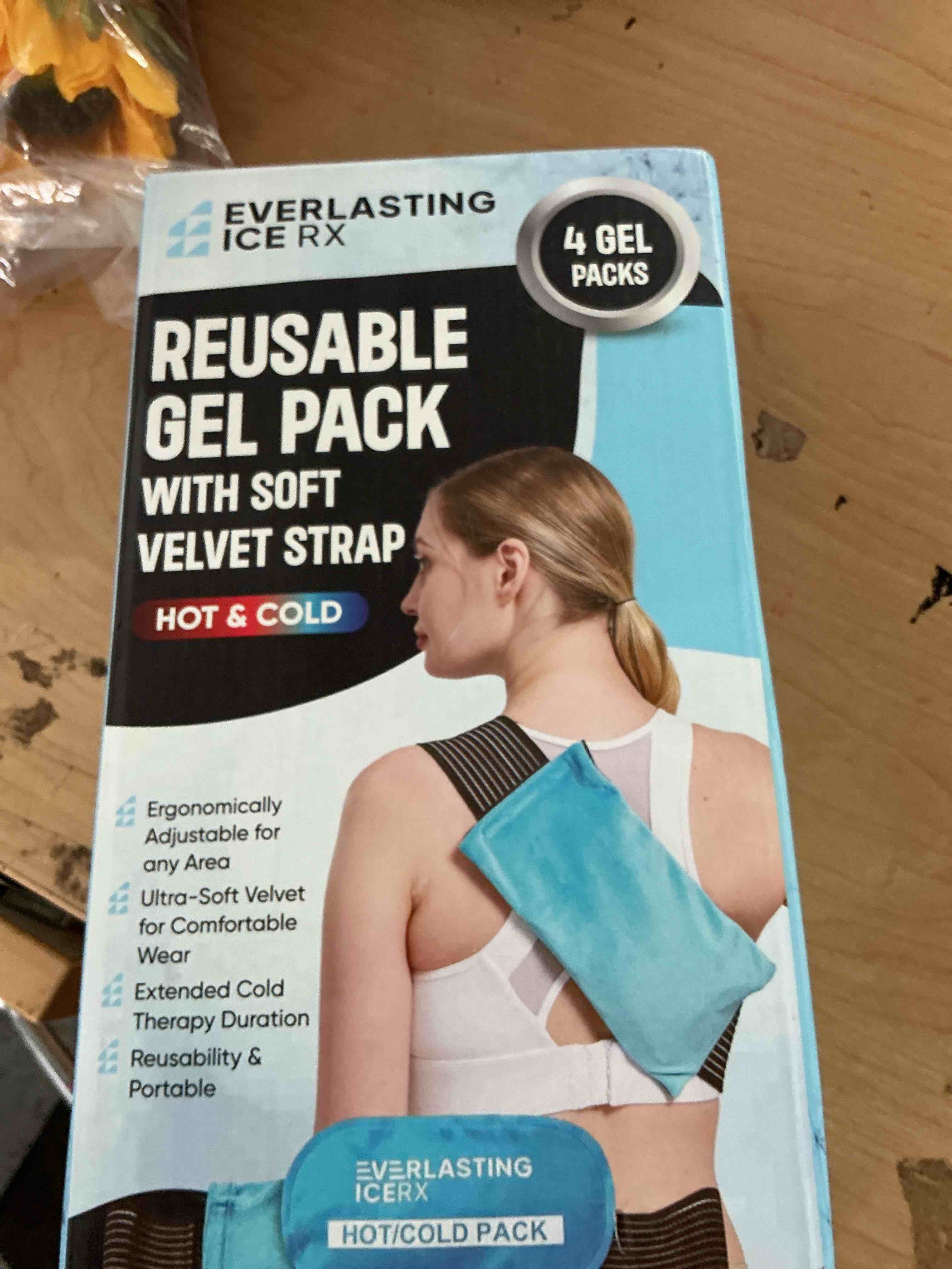 Condition photo showing New/Like New for gel ice packs for injuries reusable, hot & cold gel wrap (4 pack), adjustable & flexible, long lasting instant compression for back, knees, shoulders, elbows, neck, foot & ankle