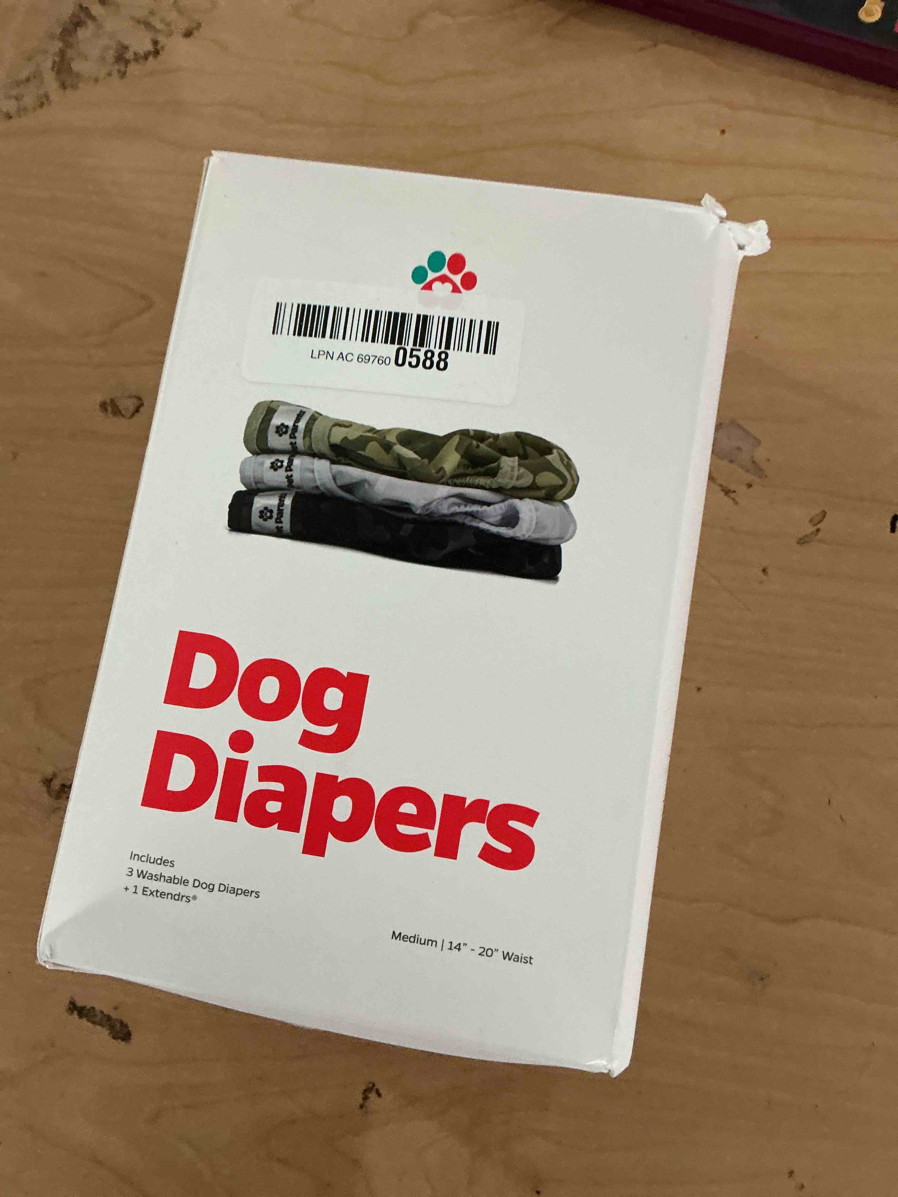 Condition photo showing New/Like New for pet parents® washable dog diapers (3pack) + extendrs® of durable doggie diapers, premium dog diapers female & male (medium, camo)