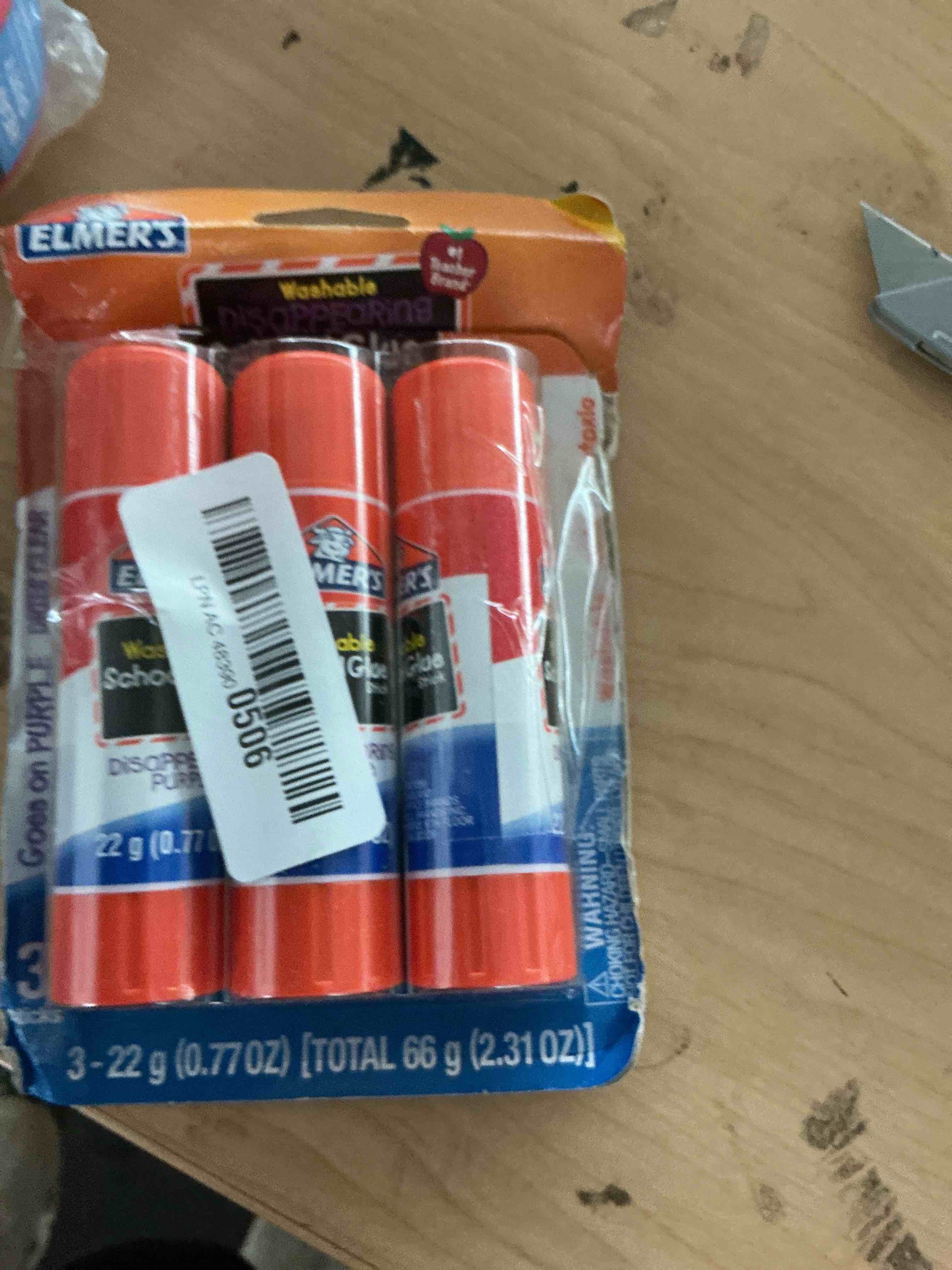 Condition photo showing New/Like New for elmer's disappearing purple school glue sticks, washable, 22 grams, 3 count